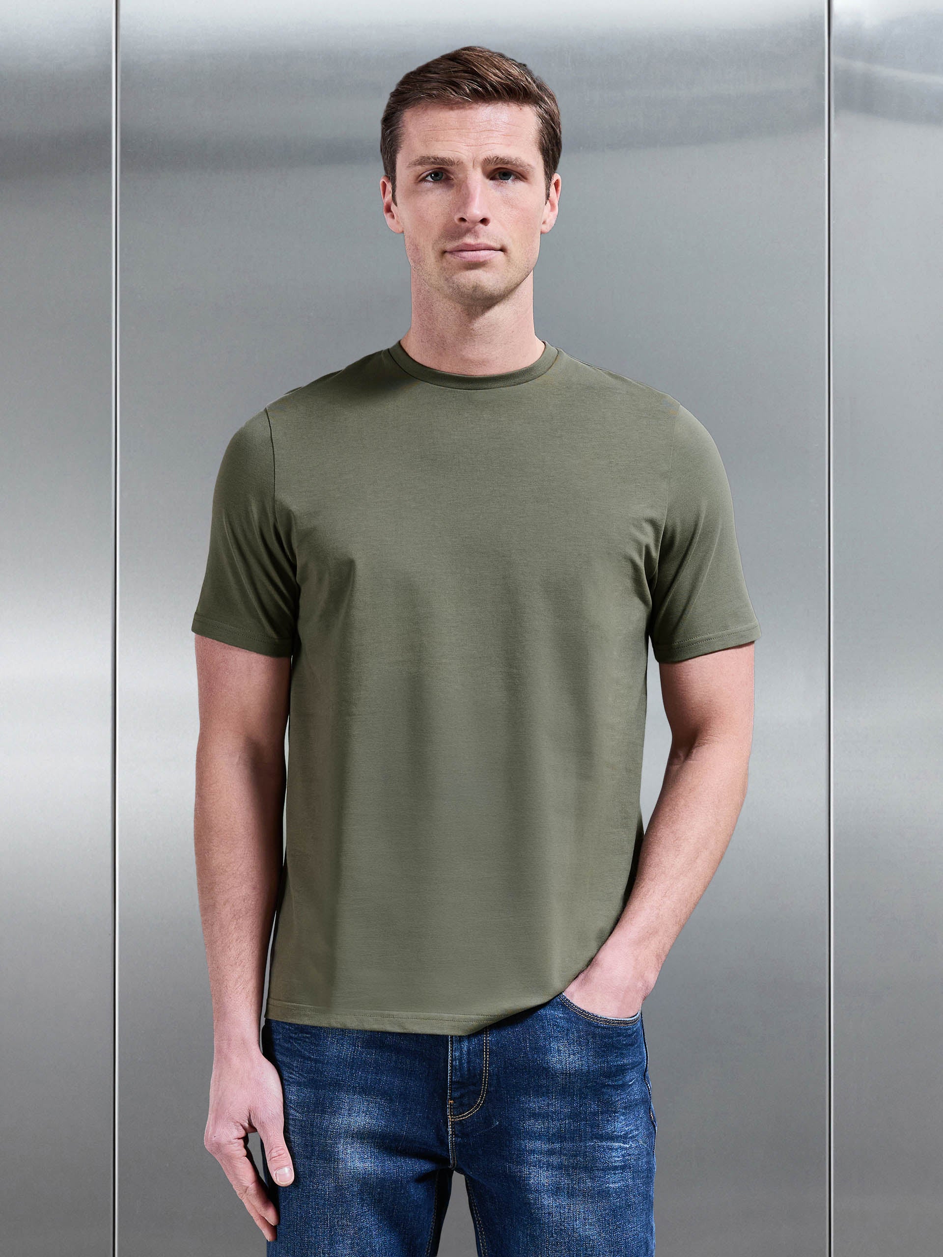 Essential Slim Fit Cotton Stretch T-Shirt in Sage