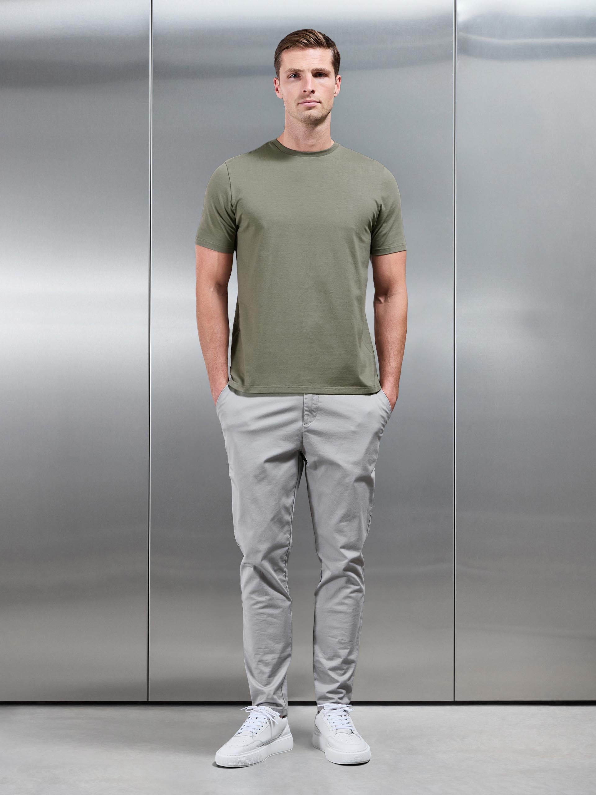 Essential Slim Fit Cotton Stretch T-Shirt in Sage