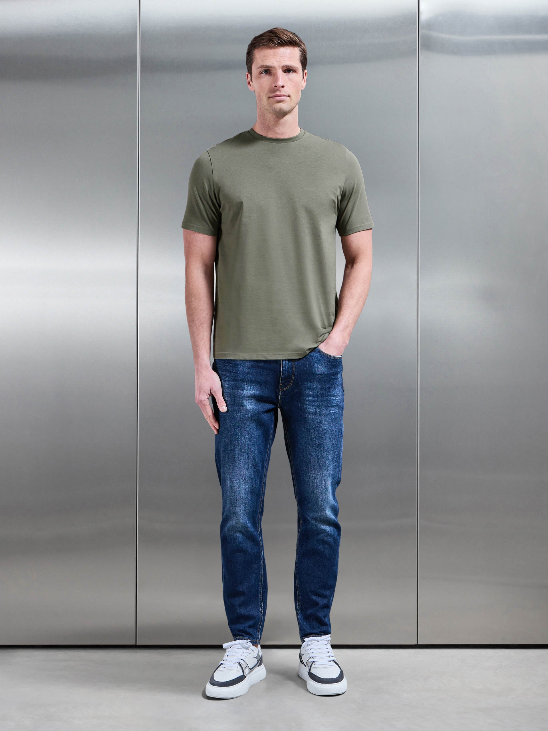 Essential Slim Fit Cotton Stretch T-Shirt in Sage