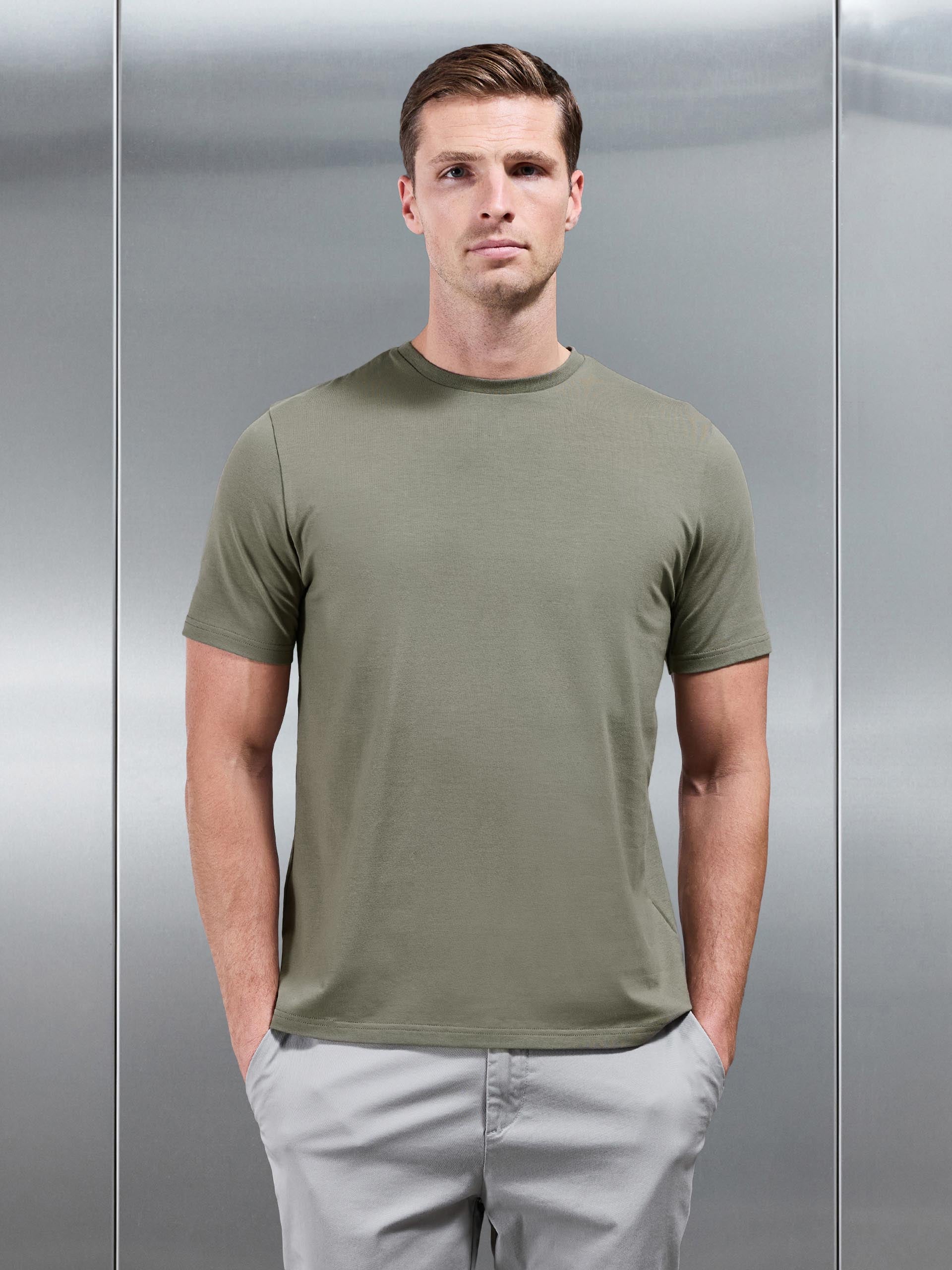 Essential Slim Fit Cotton Stretch T-Shirt in Sage