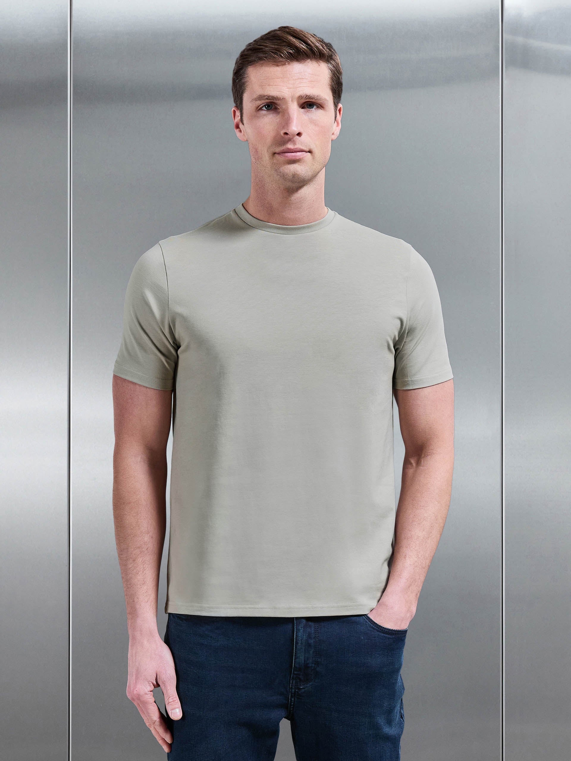 Essential Slim Fit Cotton Stretch T-Shirt in Stone