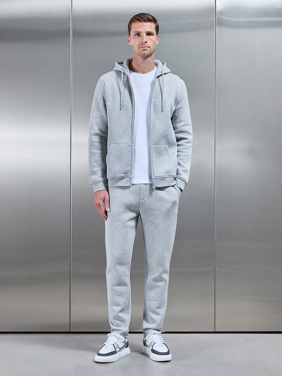Essential Zip Through Hoodie in Marl Grey