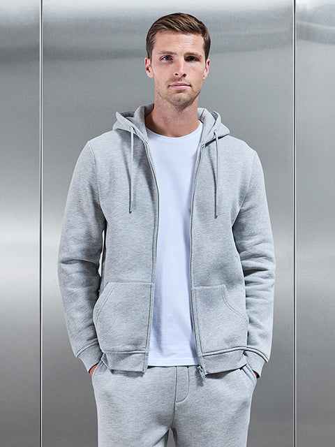 Essential Zip Through Hoodie in Marl Grey