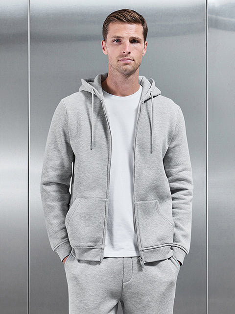 Interlock Jersey Zip Hoodie in Marl Grey