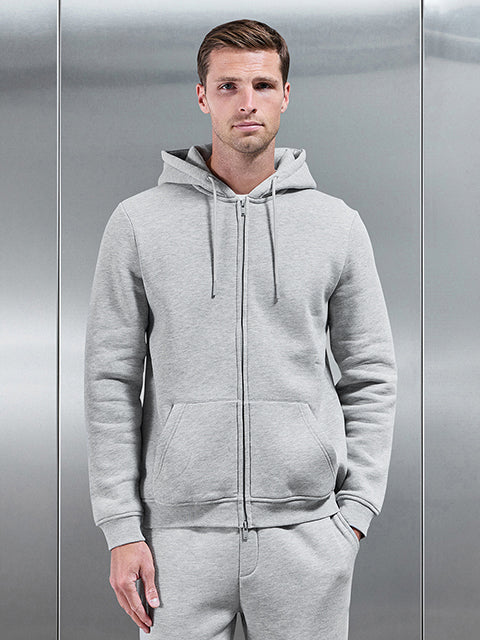 Interlock Jersey Zip Hoodie in Marl Grey