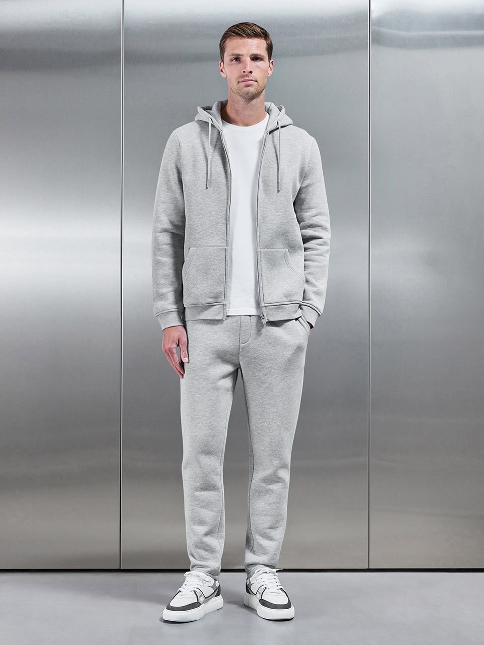 Interlock Jersey Zip Hoodie in Marl Grey