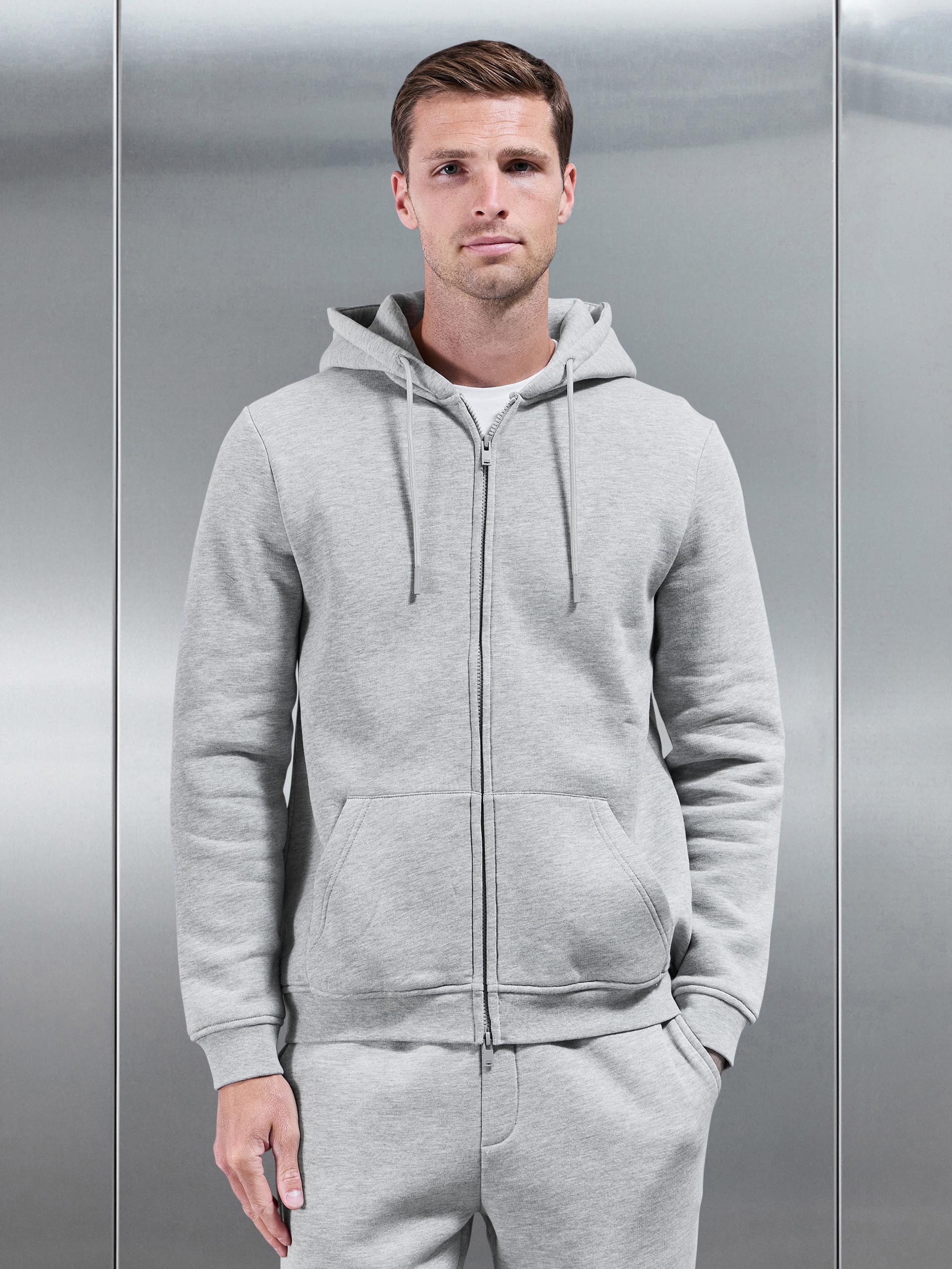 Interlock Jersey Zip Hoodie in Marl Grey