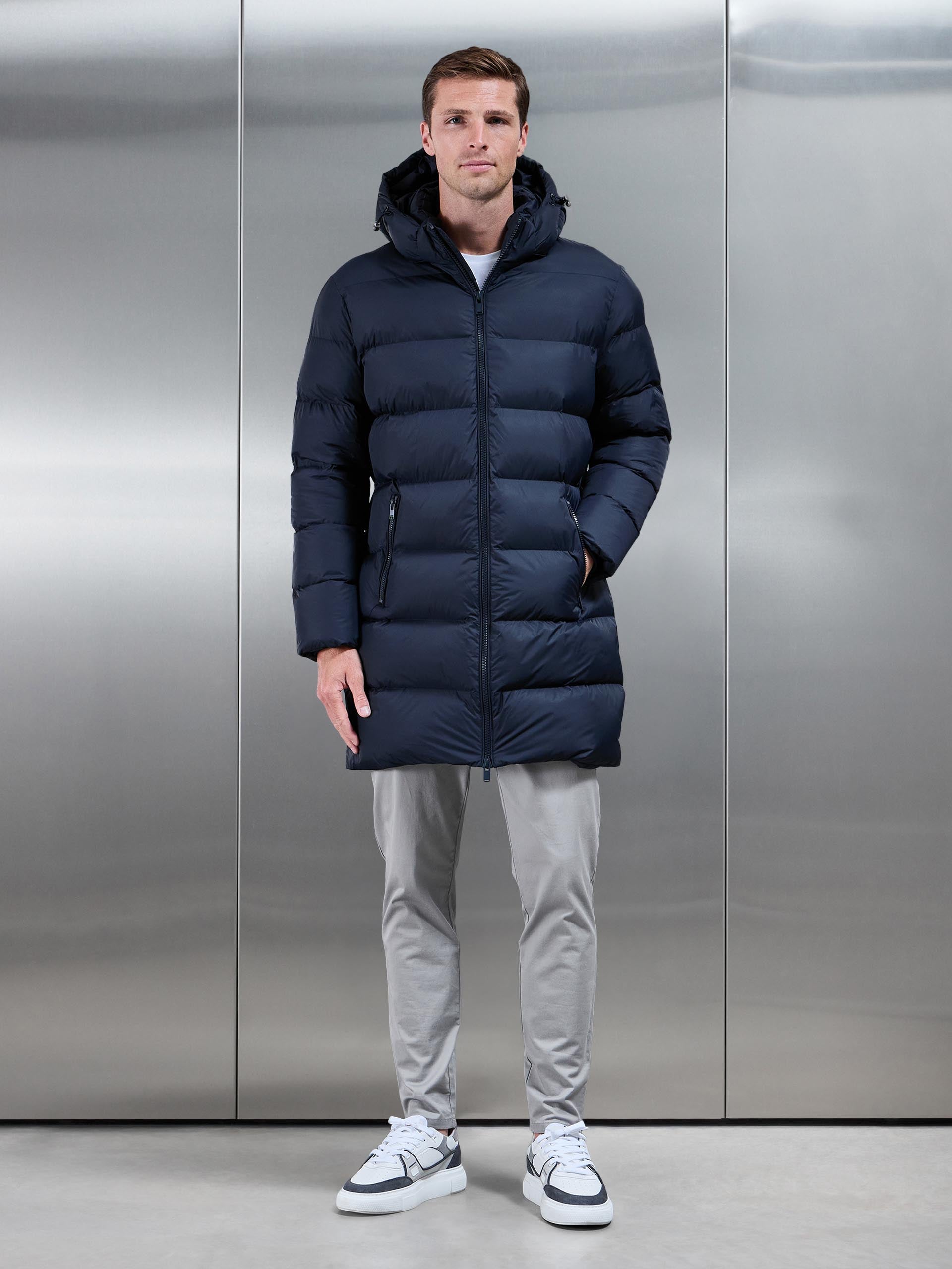 Essential Mid Length Puffer Jacket in Navy