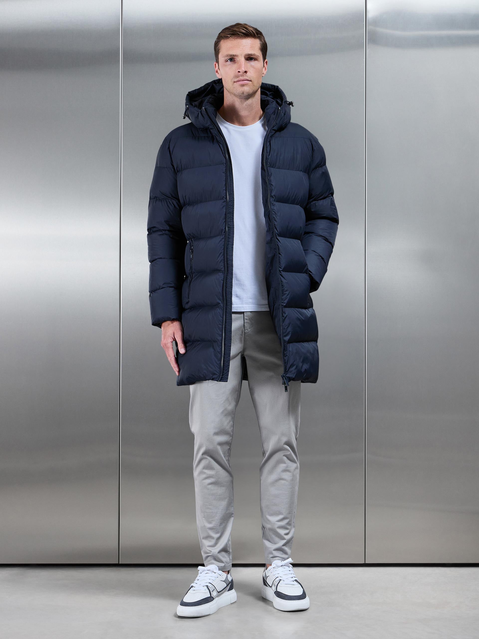 Essential Mid Length Puffer Jacket in Navy