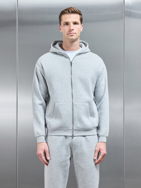 Essential Relaxed Fit Zip Through Hoodie in Marl Grey