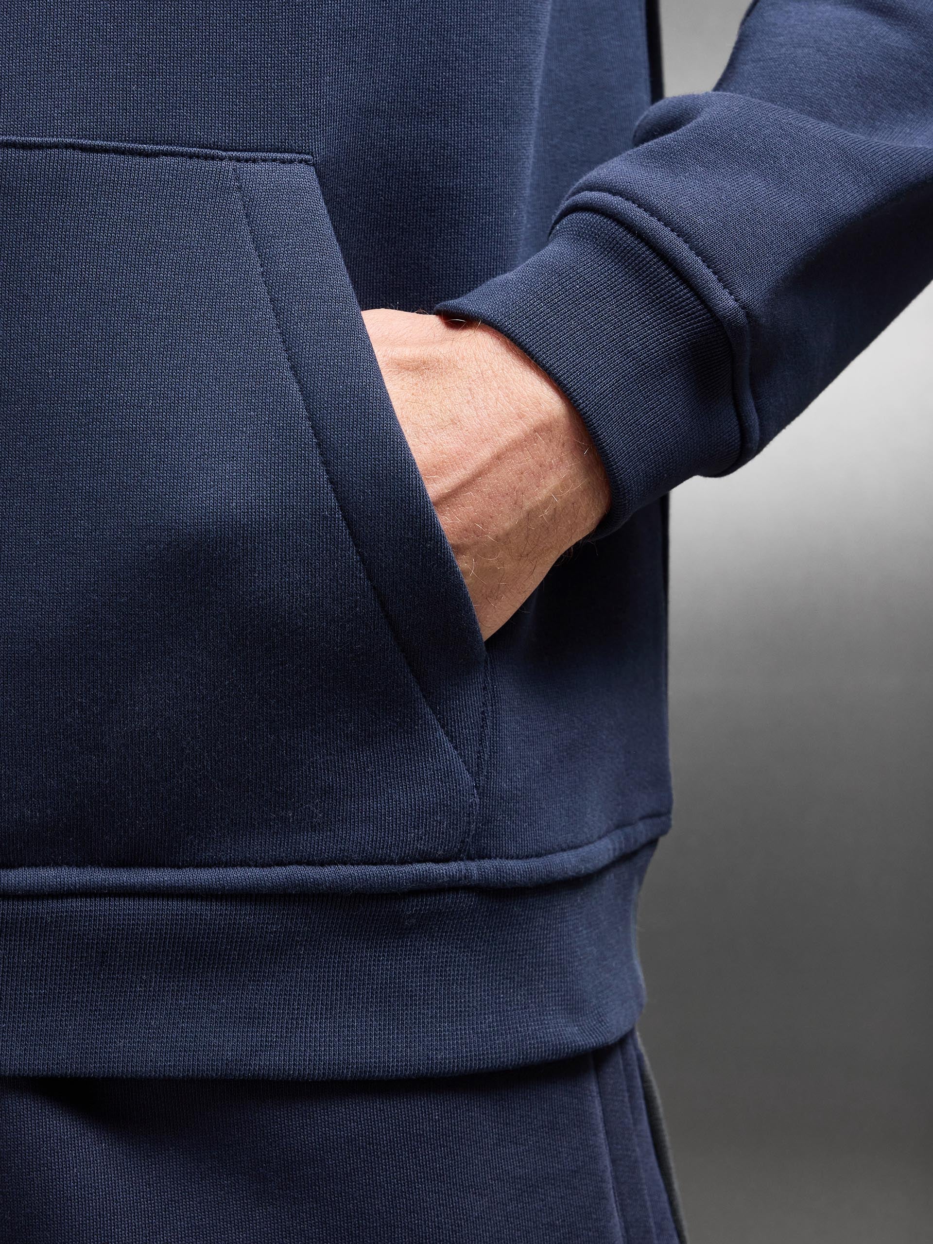 Essential Relaxed Jersey Hoodie in Navy