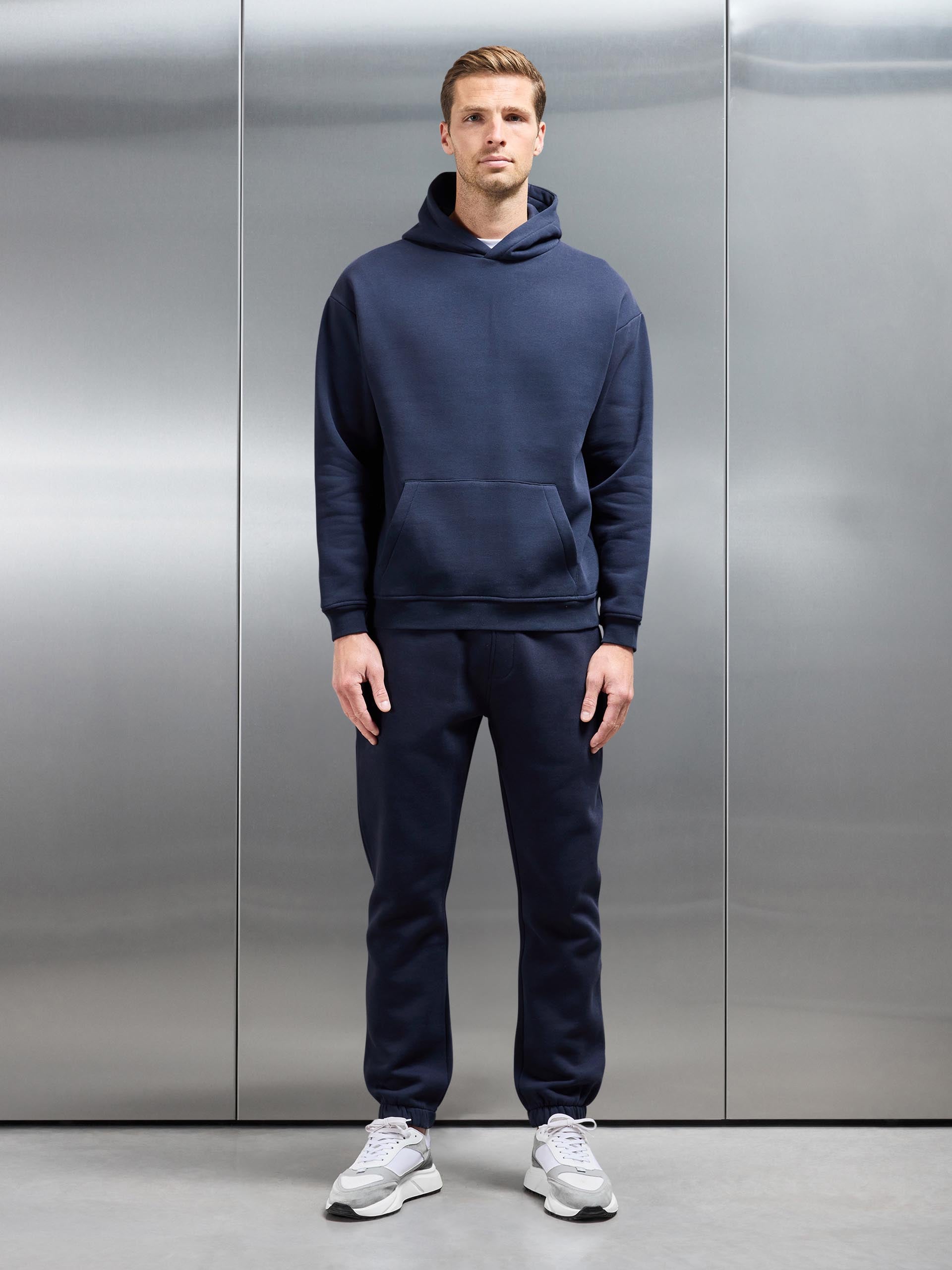Essential Relaxed Jersey Hoodie in Navy