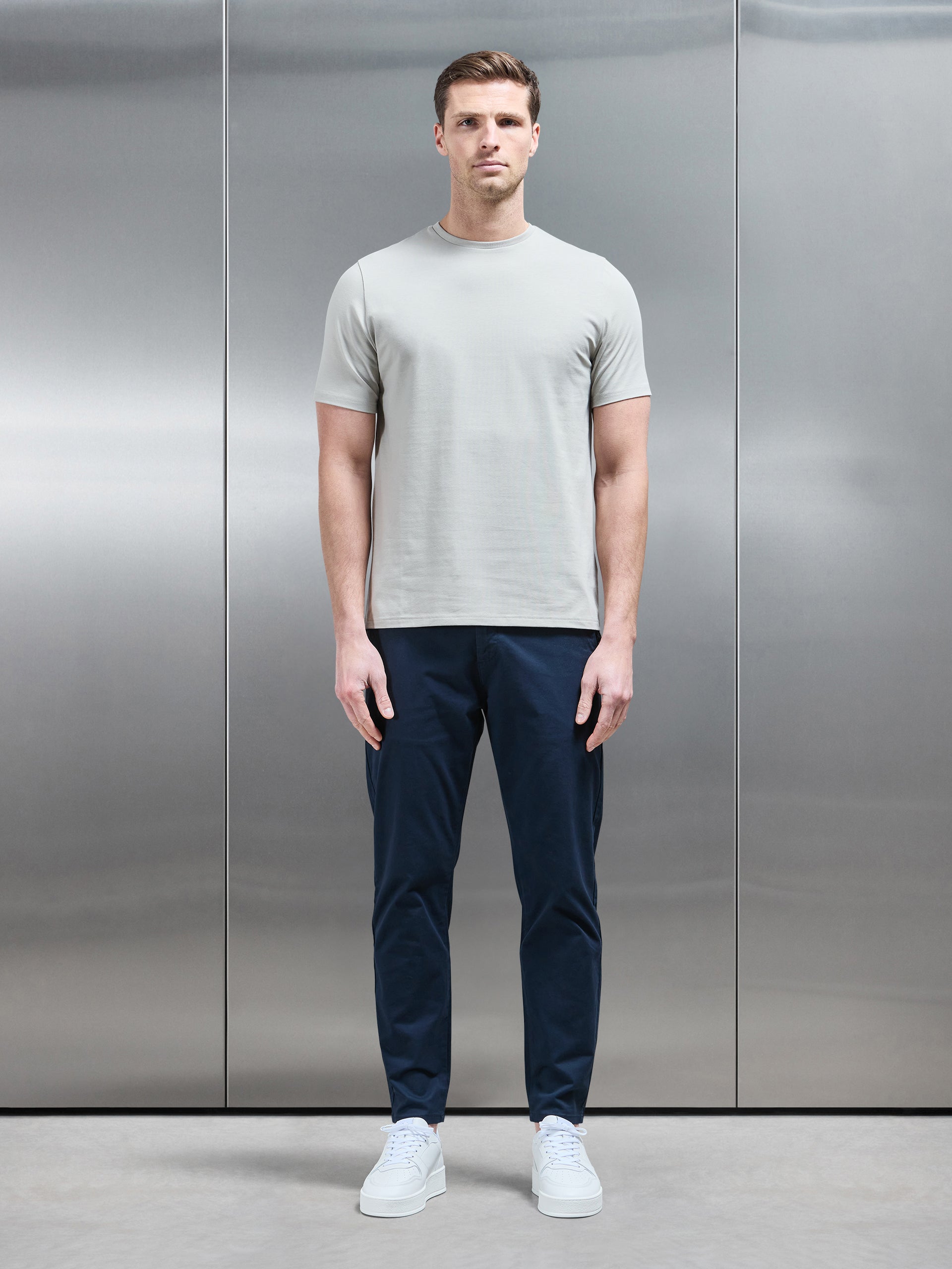 Essential Slim Fit Cotton Stretch T-Shirt in Stone
