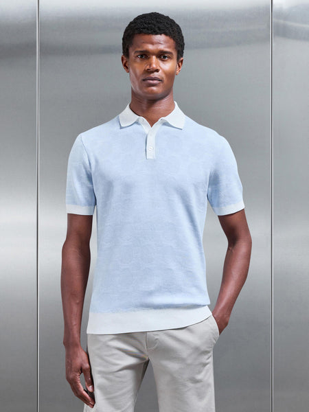 Este Knitted Button Polo Shirt in Light Blue