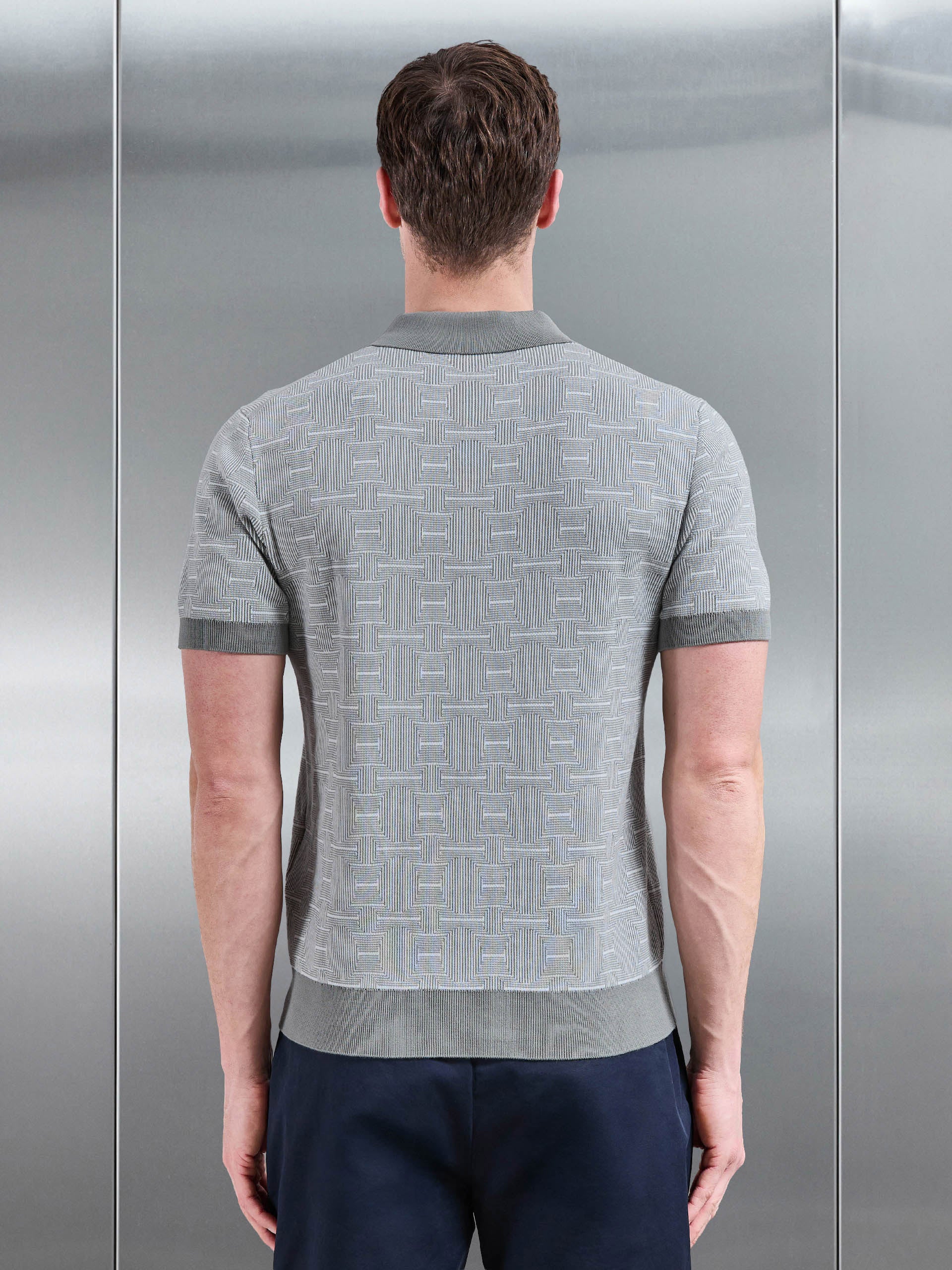 Este Knitted Button Polo Shirt in Sage