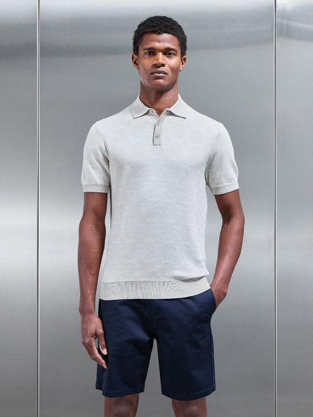 Este Knitted Button Polo Shirt in Stone