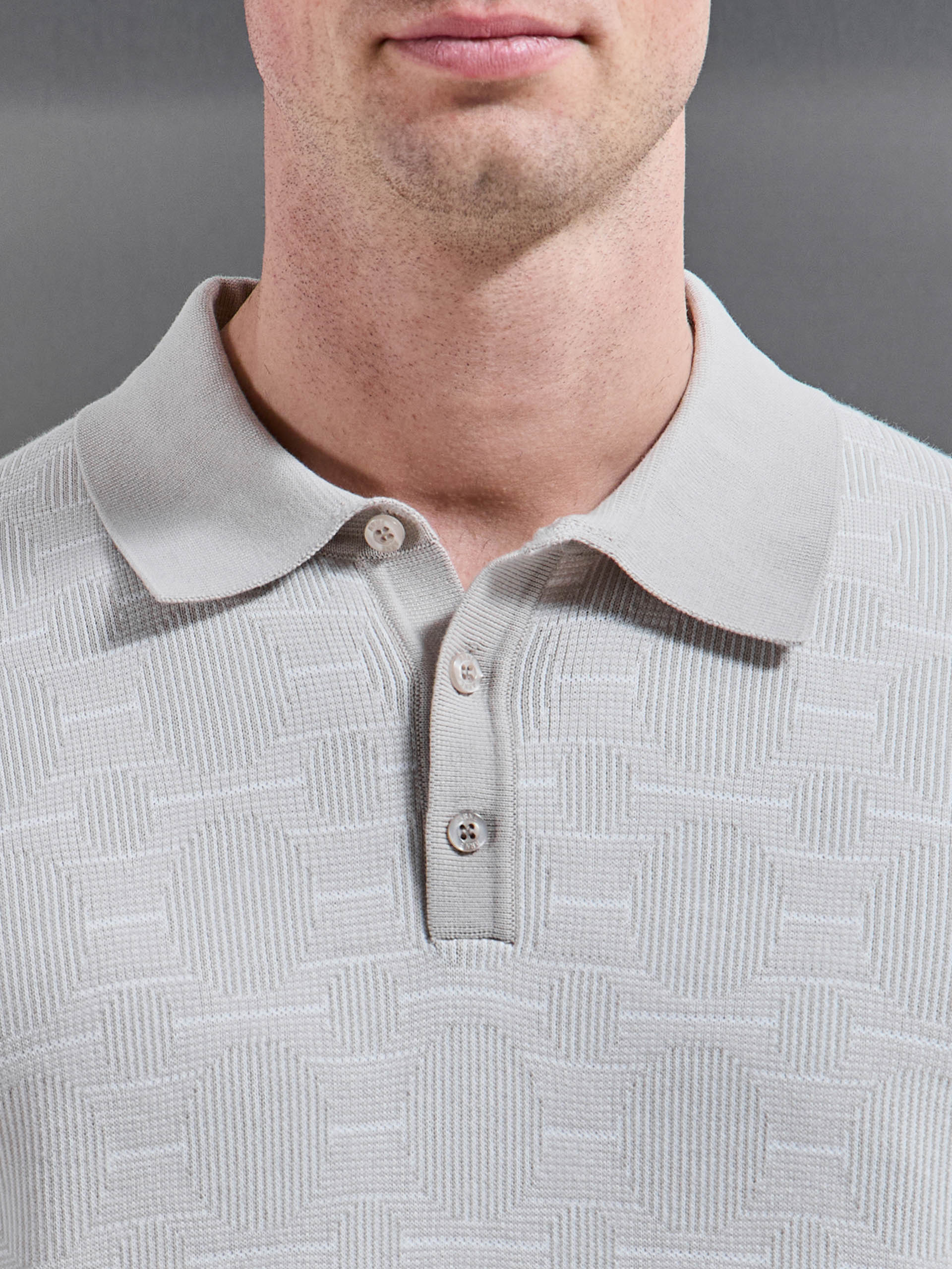 Este Knitted Button Polo Shirt in Stone