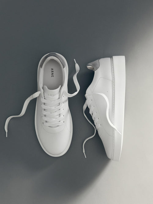 Everyday Leather Trainer in White Grey