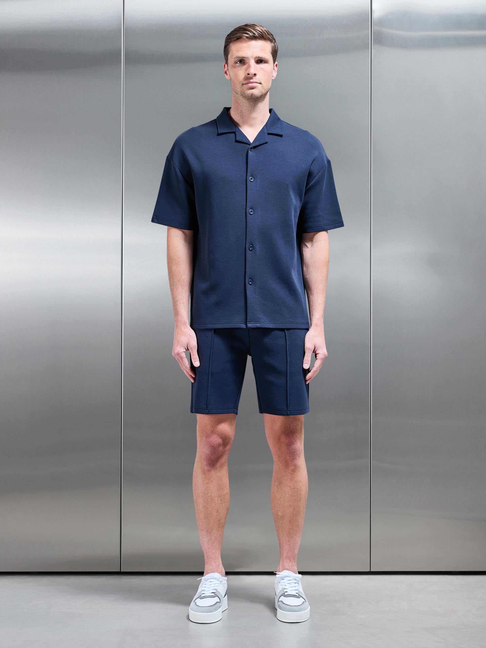 Everyday Luxe Revere Collar Shirt in Navy