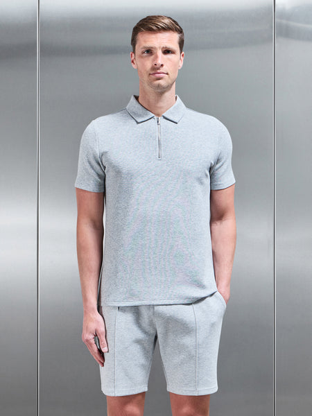 Everyday Luxe Zip Polo Shirt in Marl Grey