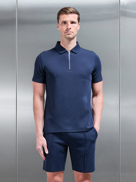 Everyday Luxe Zip Polo Shirt in Navy