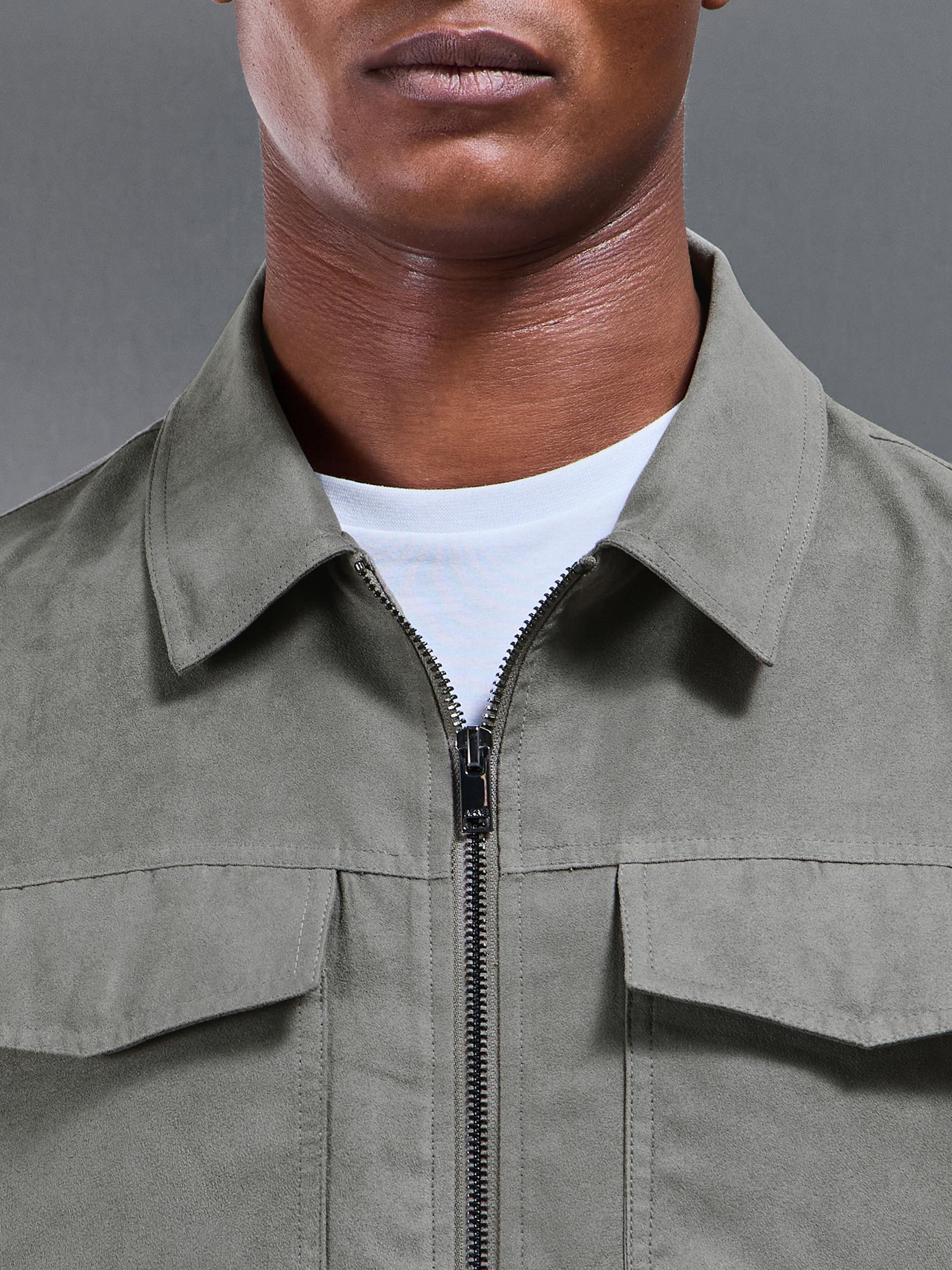 Faux Suede Jacket in Dark Stone