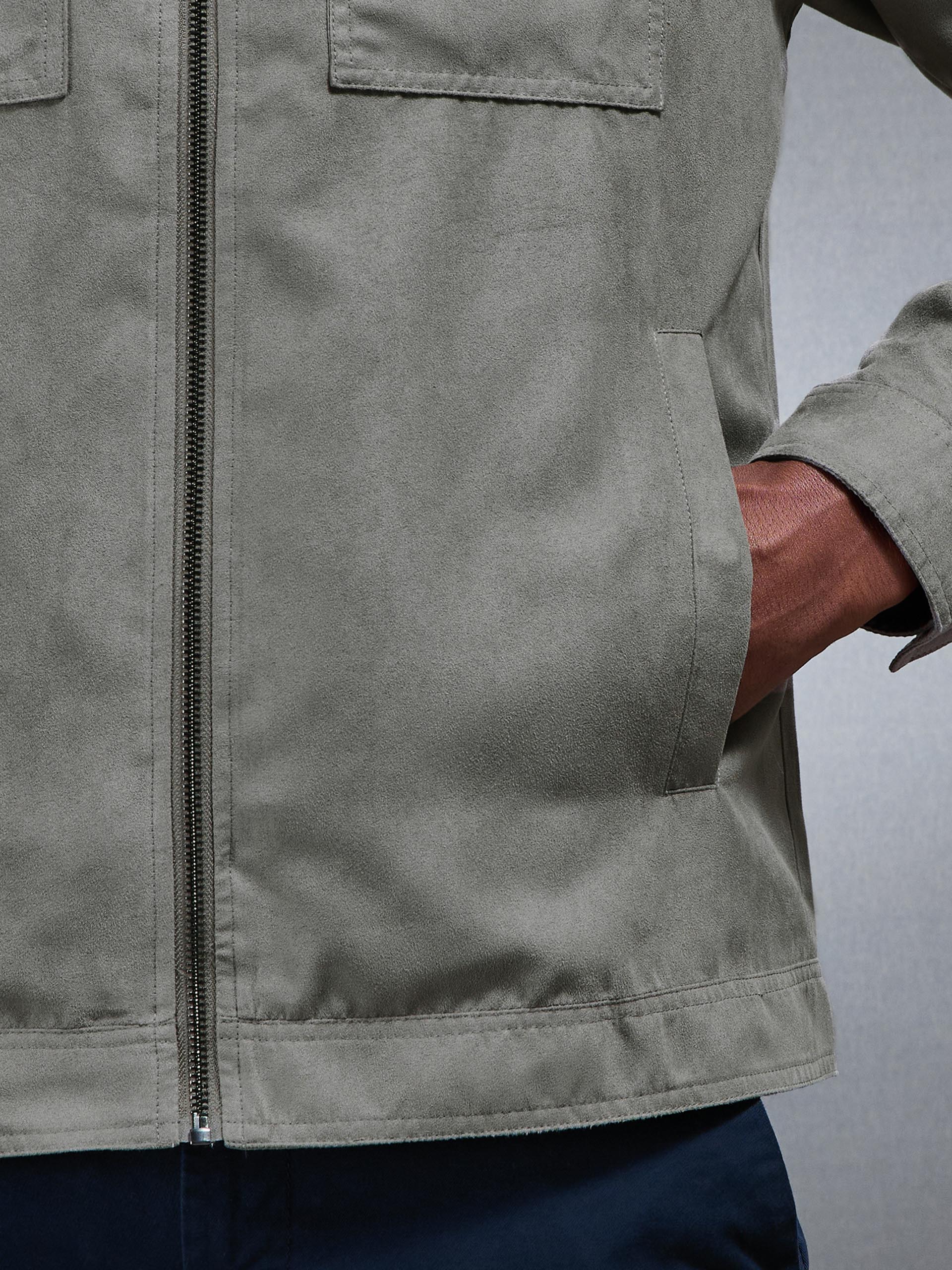 Faux Suede Jacket in Dark Stone