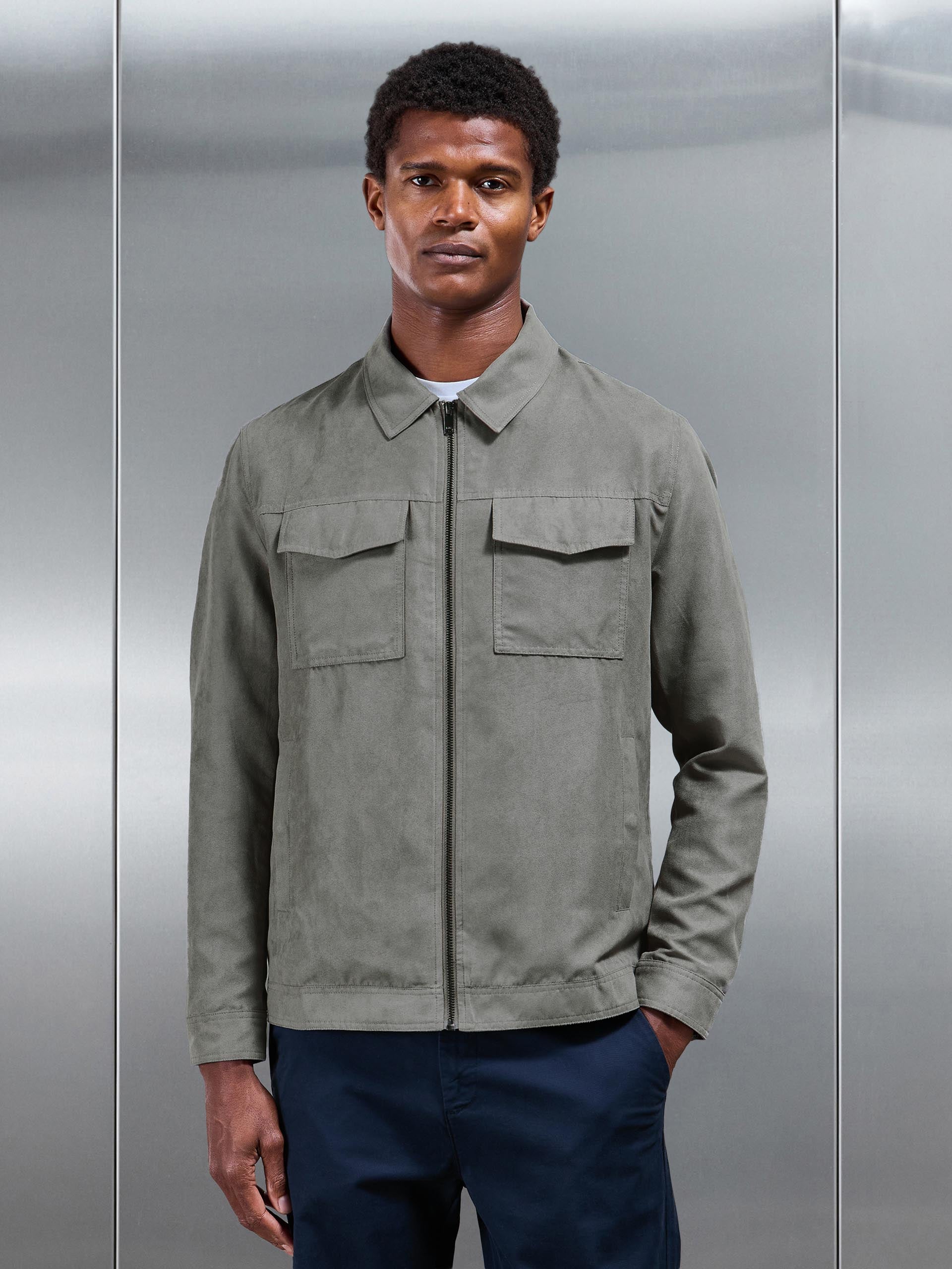 Faux Suede Jacket in Dark Stone