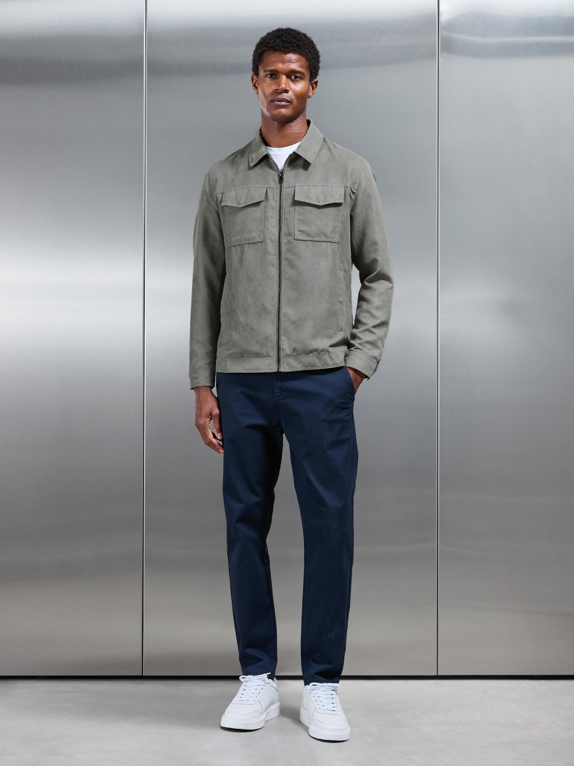 Faux Suede Jacket in Dark Stone