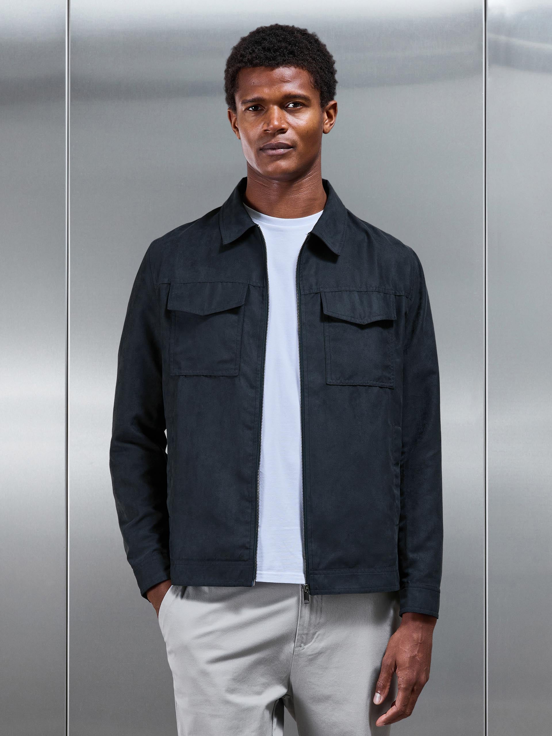 Faux Suede Jacket in Navy