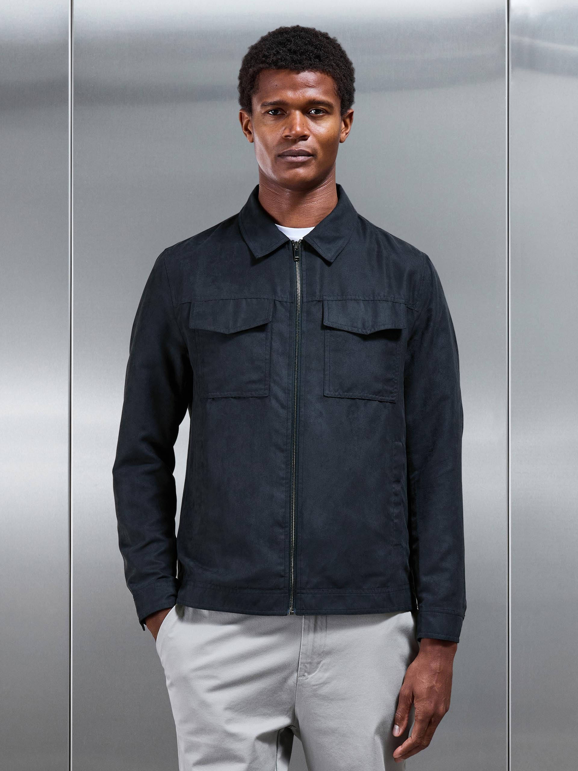 Faux Suede Jacket in Navy