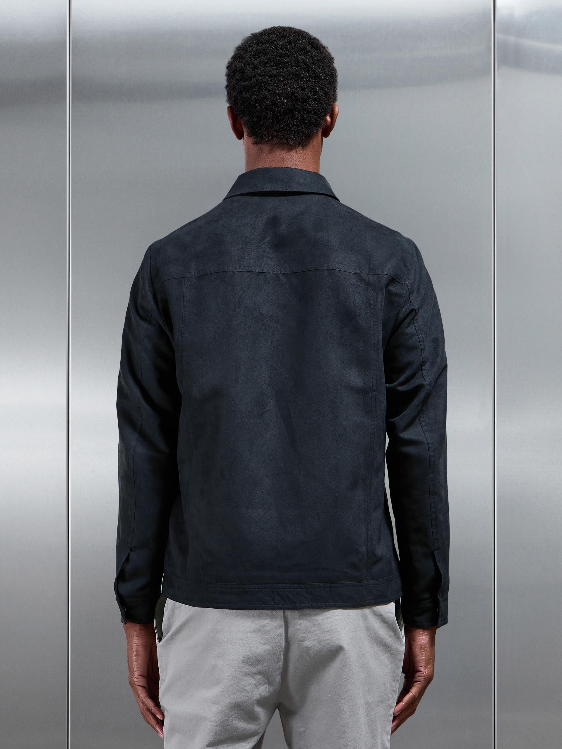 Faux Suede Jacket in Navy