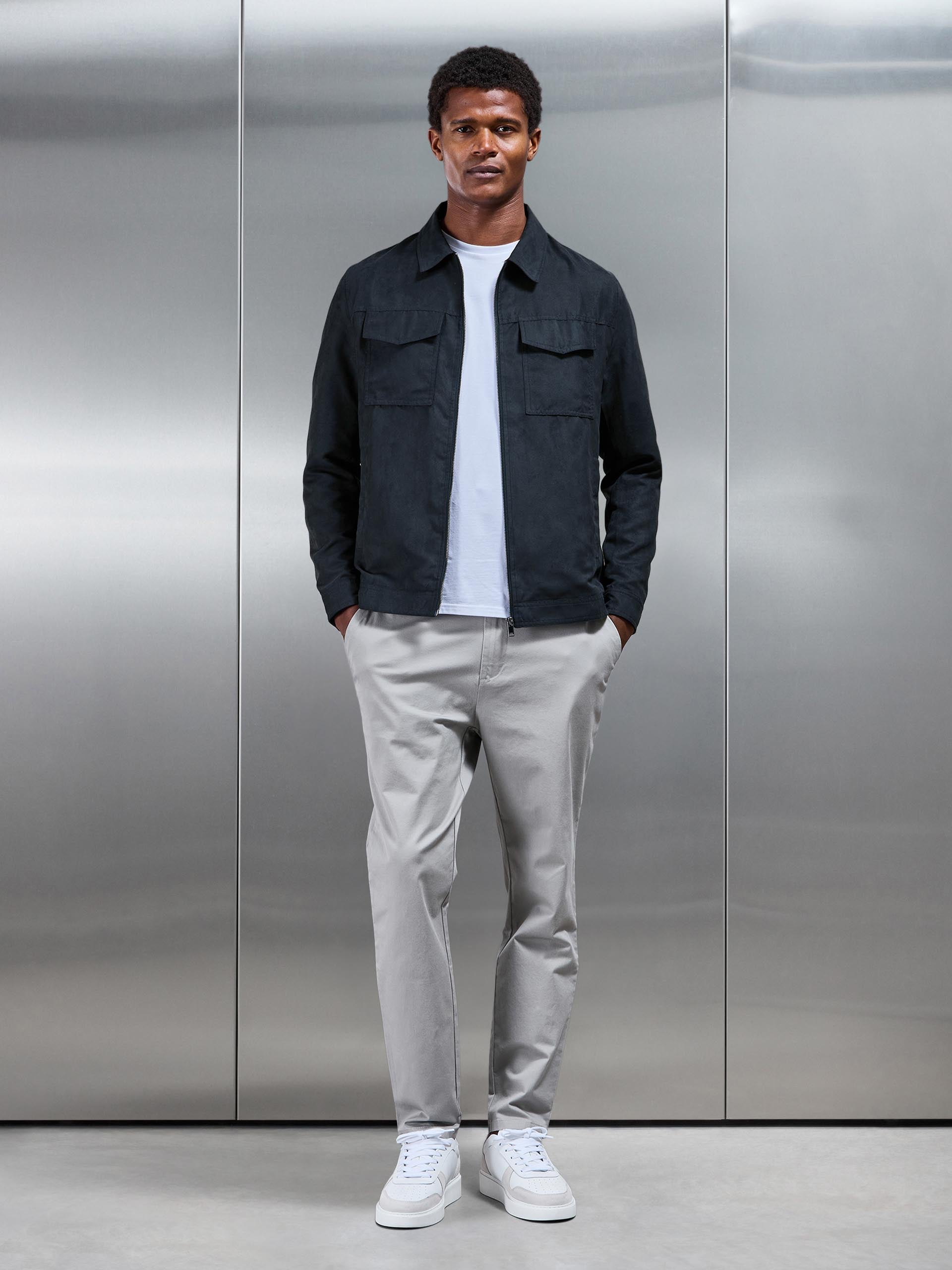 Faux Suede Jacket in Navy