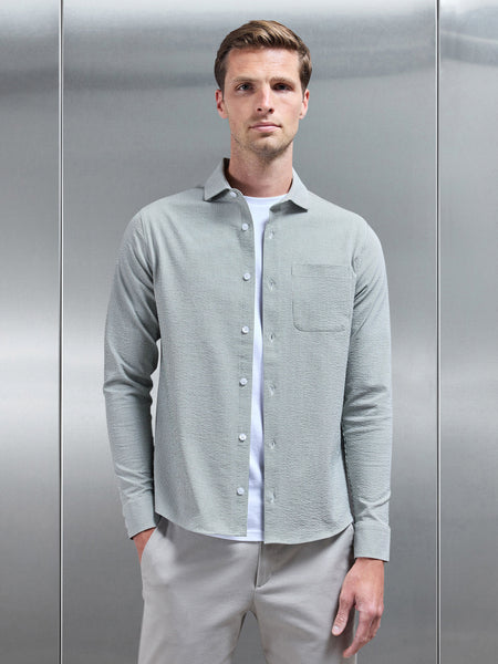Fine Stripe Long Sleeve Cutaway Collar Shirt in Sage