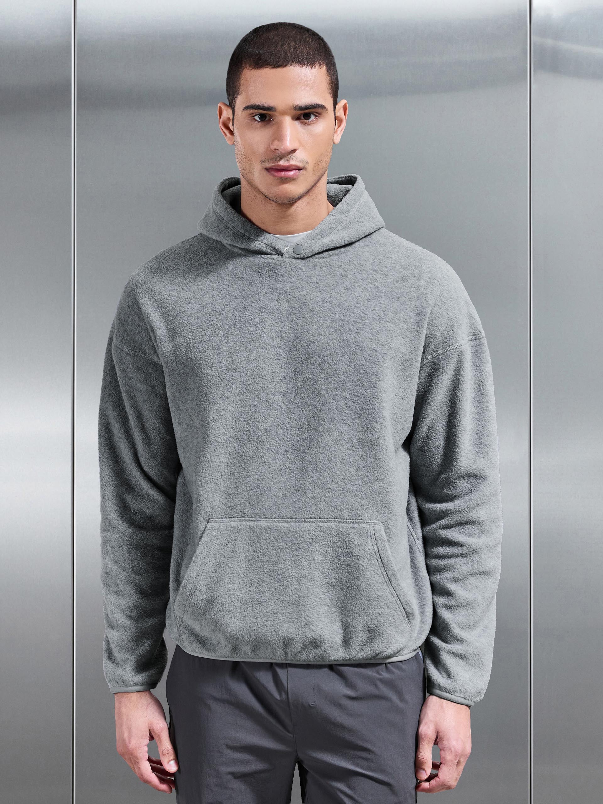 Fleece Relaxed Fit Hoodie in Grey Marl