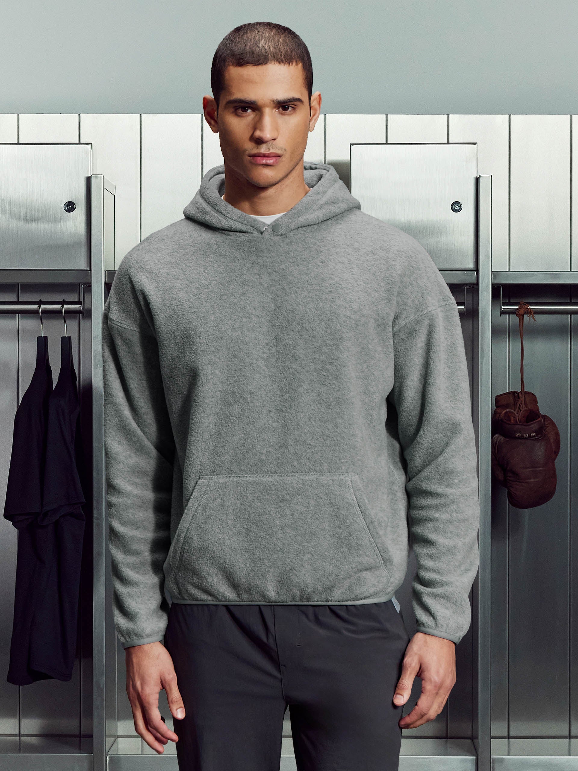 Fleece Relaxed Fit Hoodie in Grey Marl
