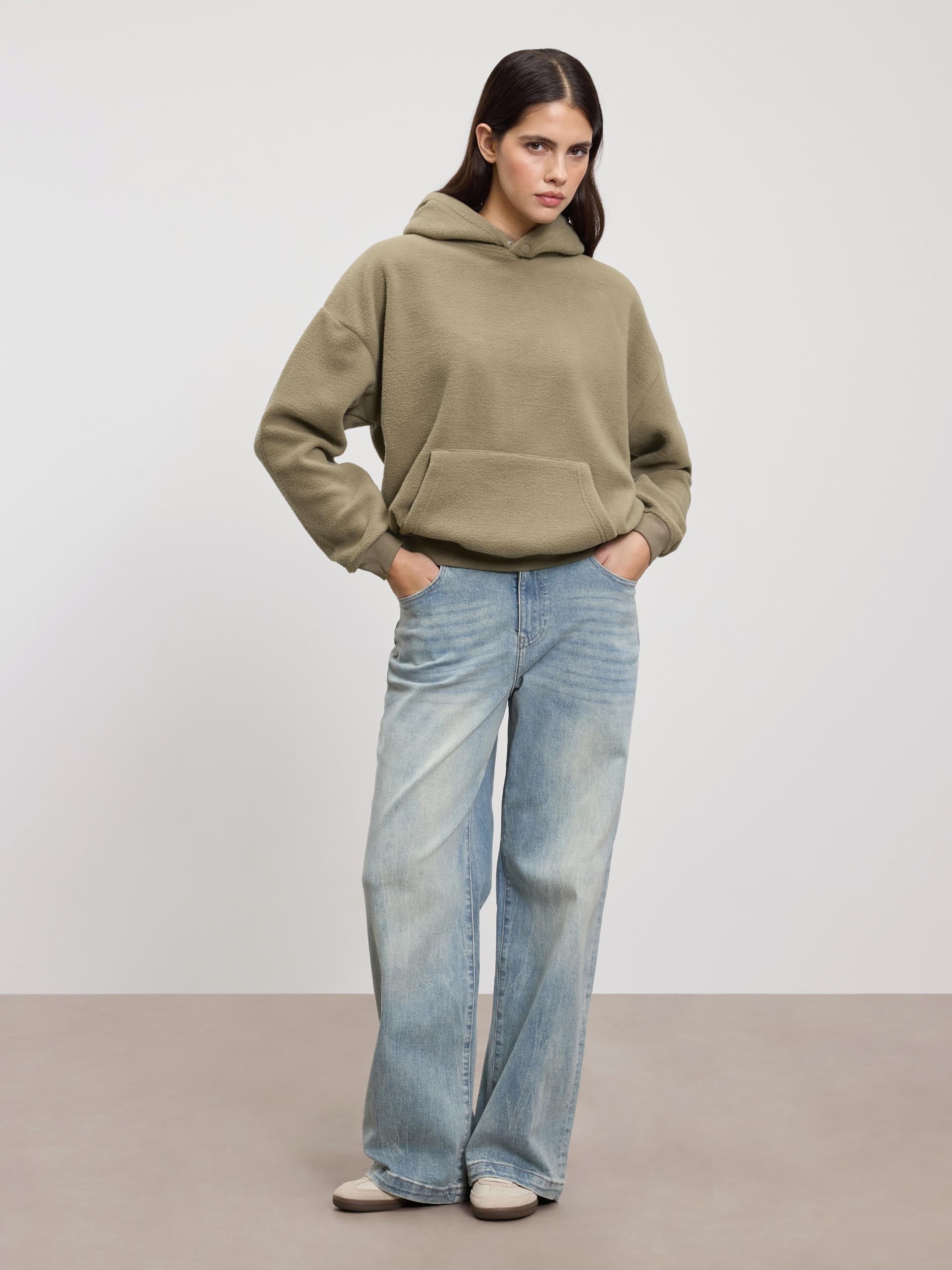 Womens Fleece Relaxed Hoodie in Olive