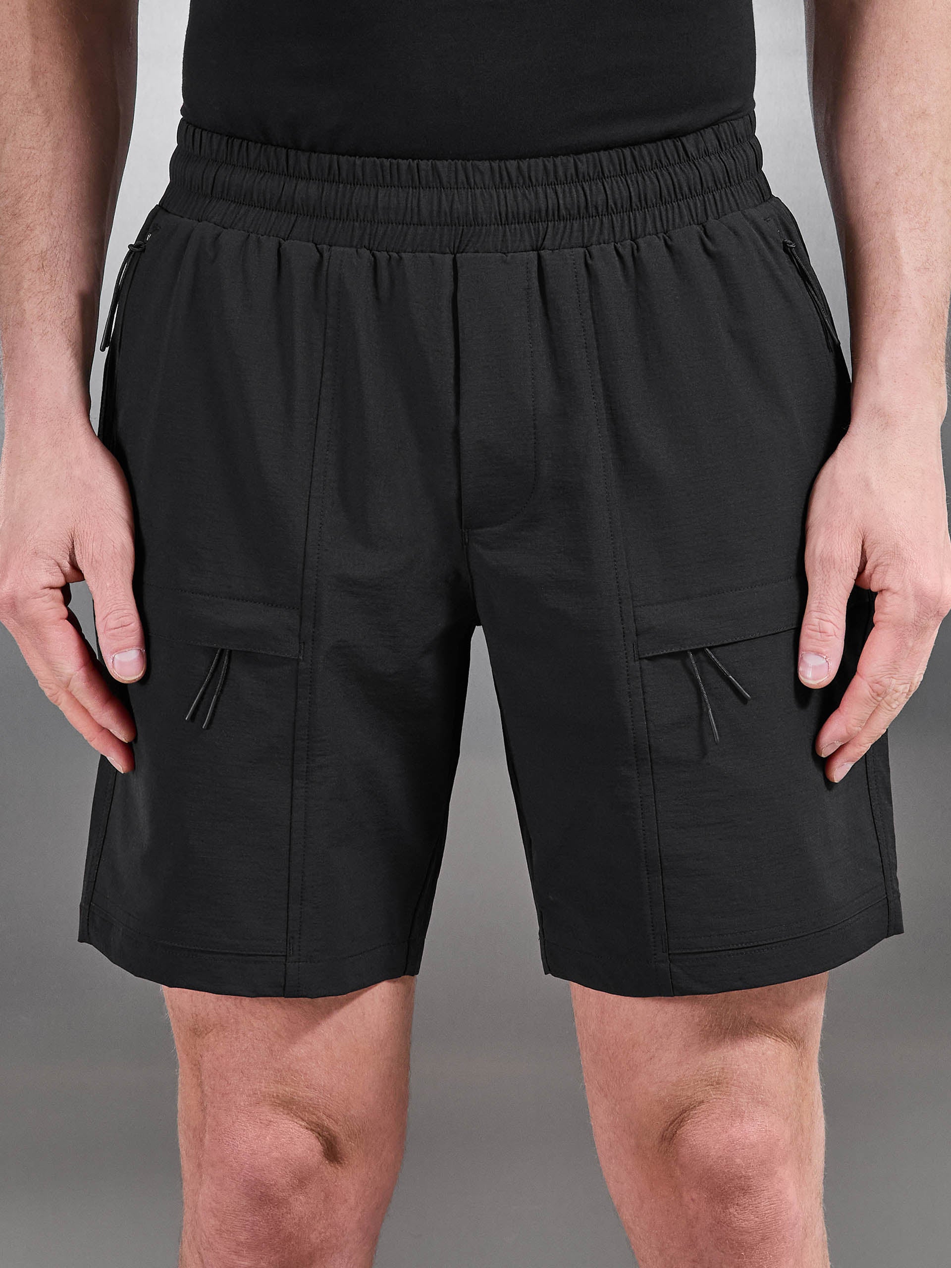 Front Pocket Technical Cargo Short in Black