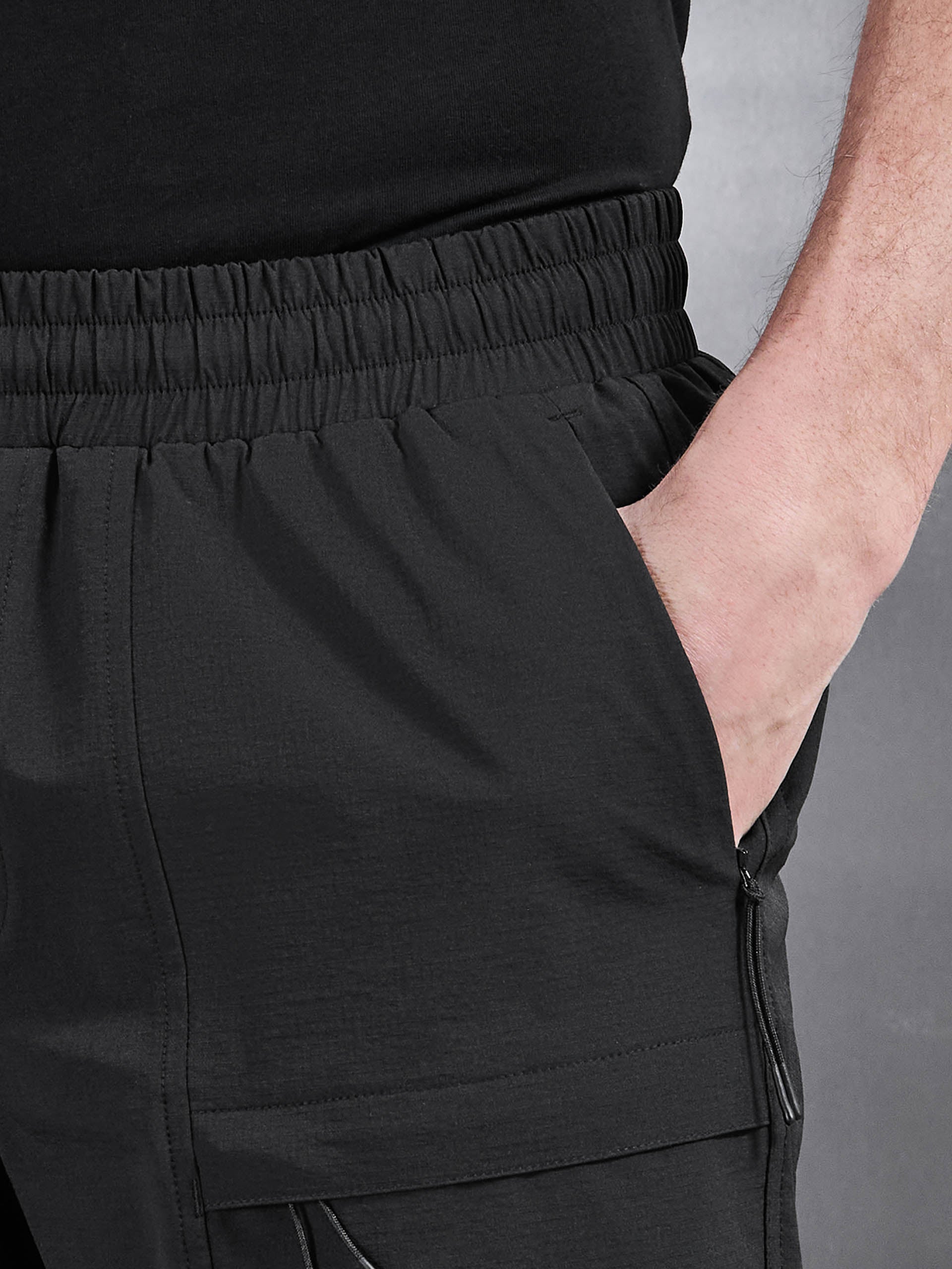 Front Pocket Technical Cargo Short in Black