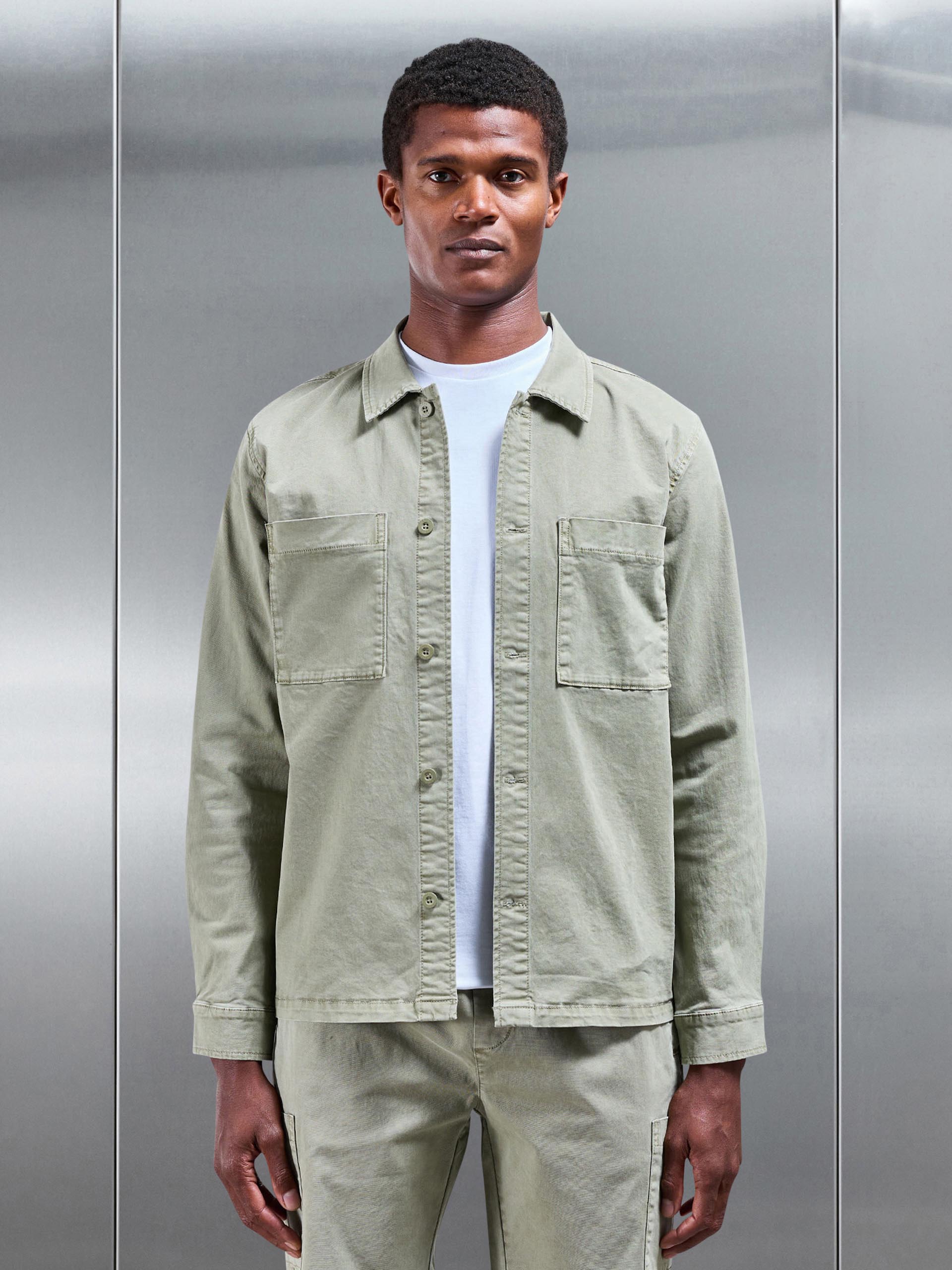 Garment Dye Overshirt in Olive