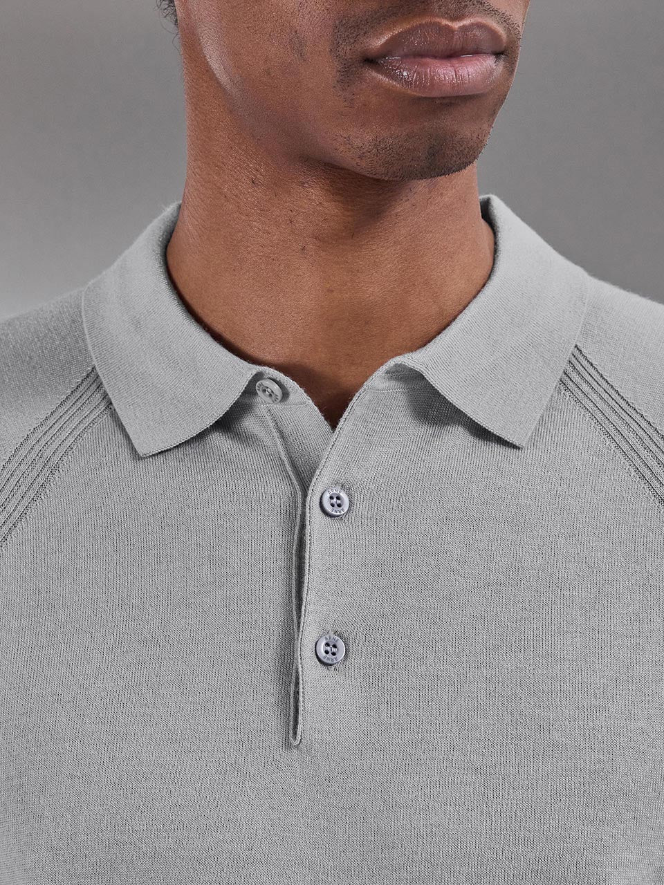 Golf Knitted Button Polo Shirt in Mid Grey