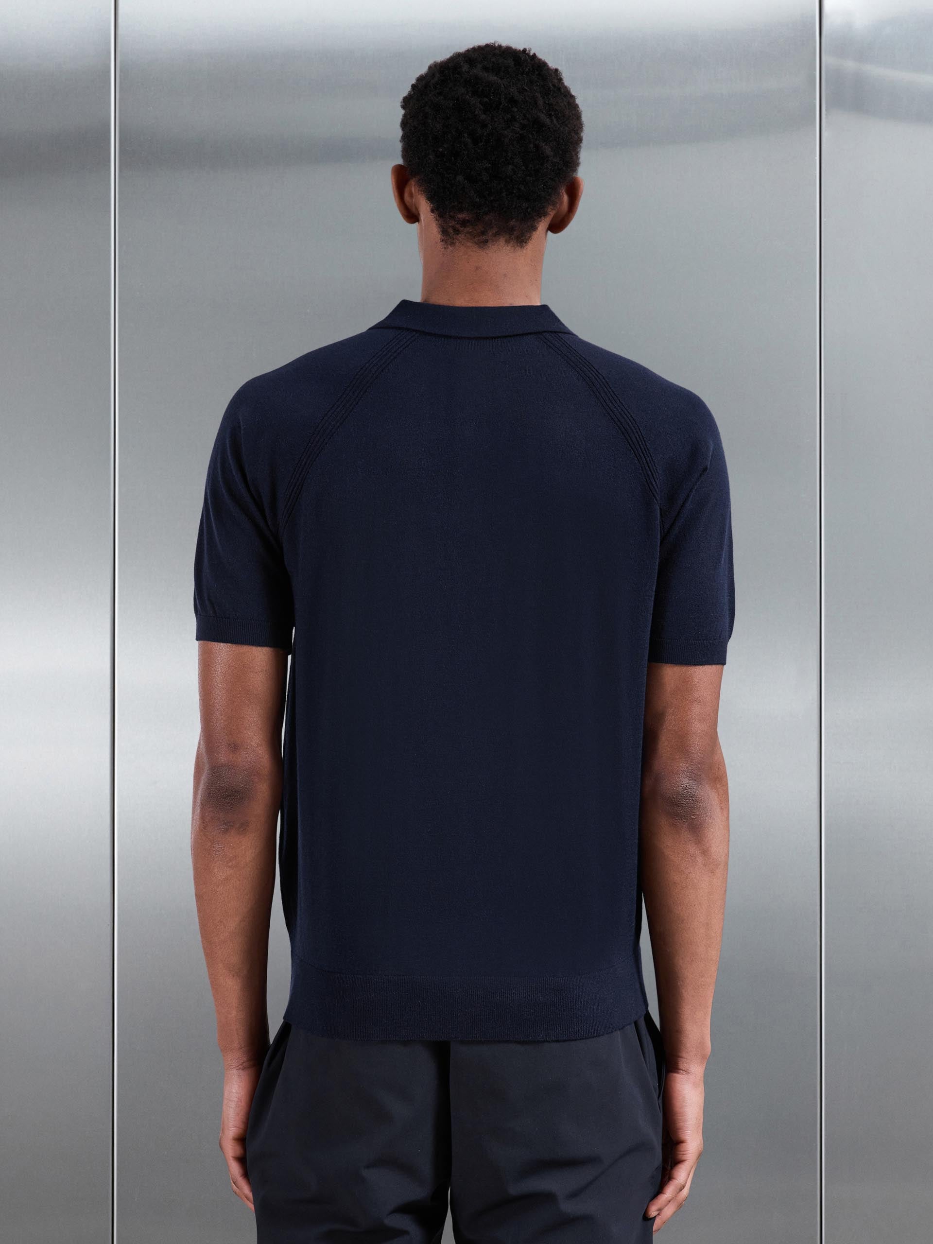 Golf Knitted Button Polo Shirt in Navy