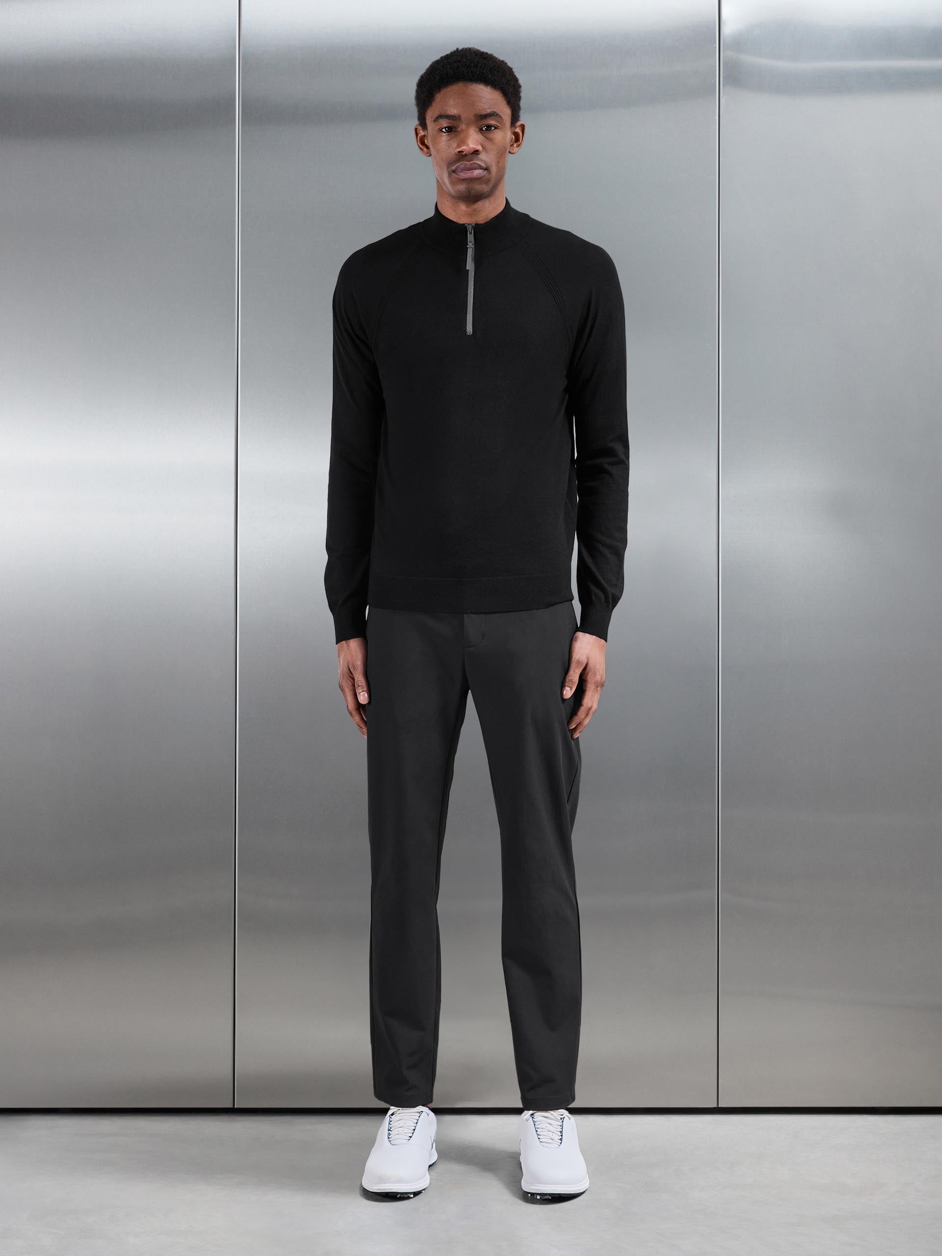 Golf Knitted Half Zip Jumper in Black