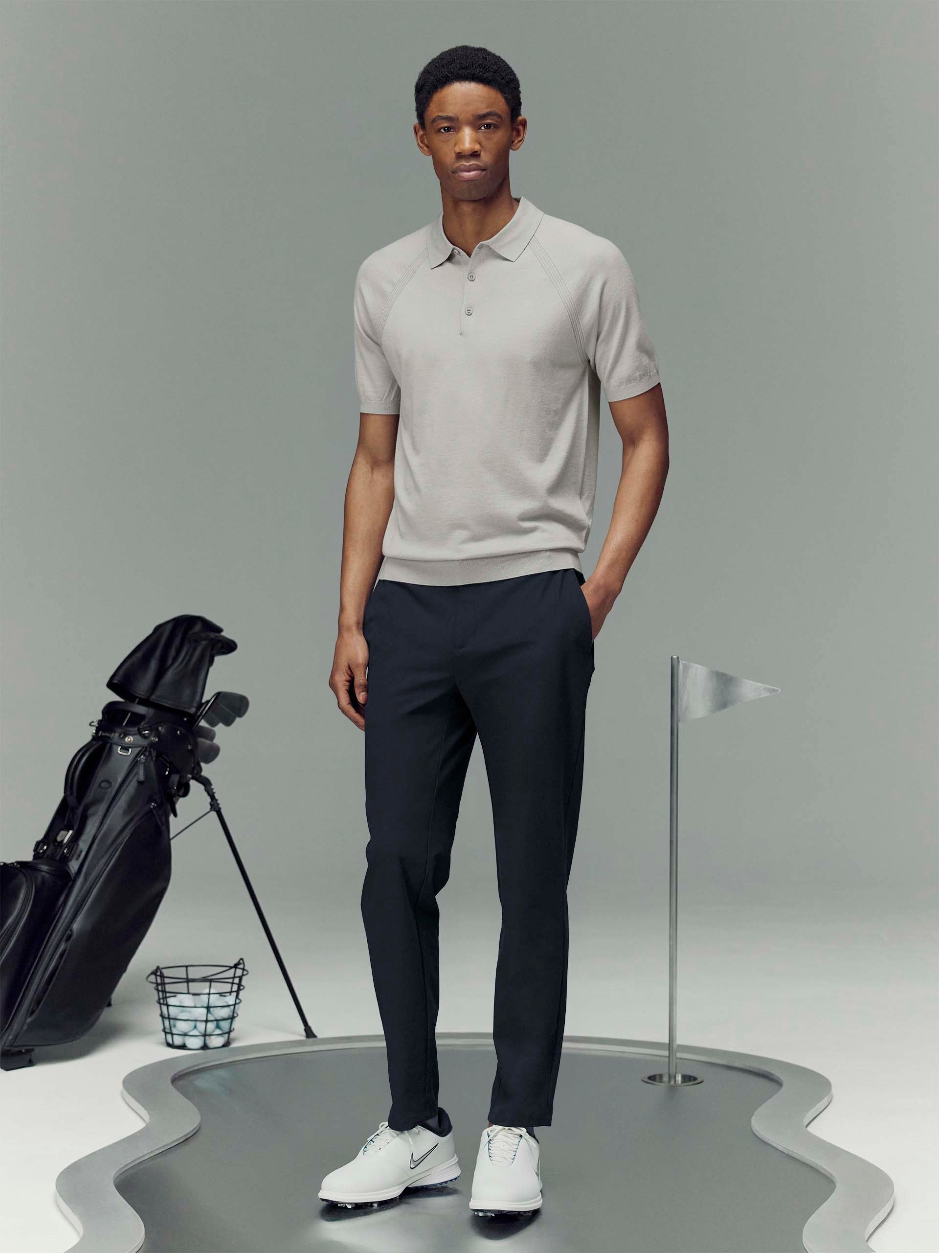 Golf Knitted Button Polo Shirt in Mid Grey