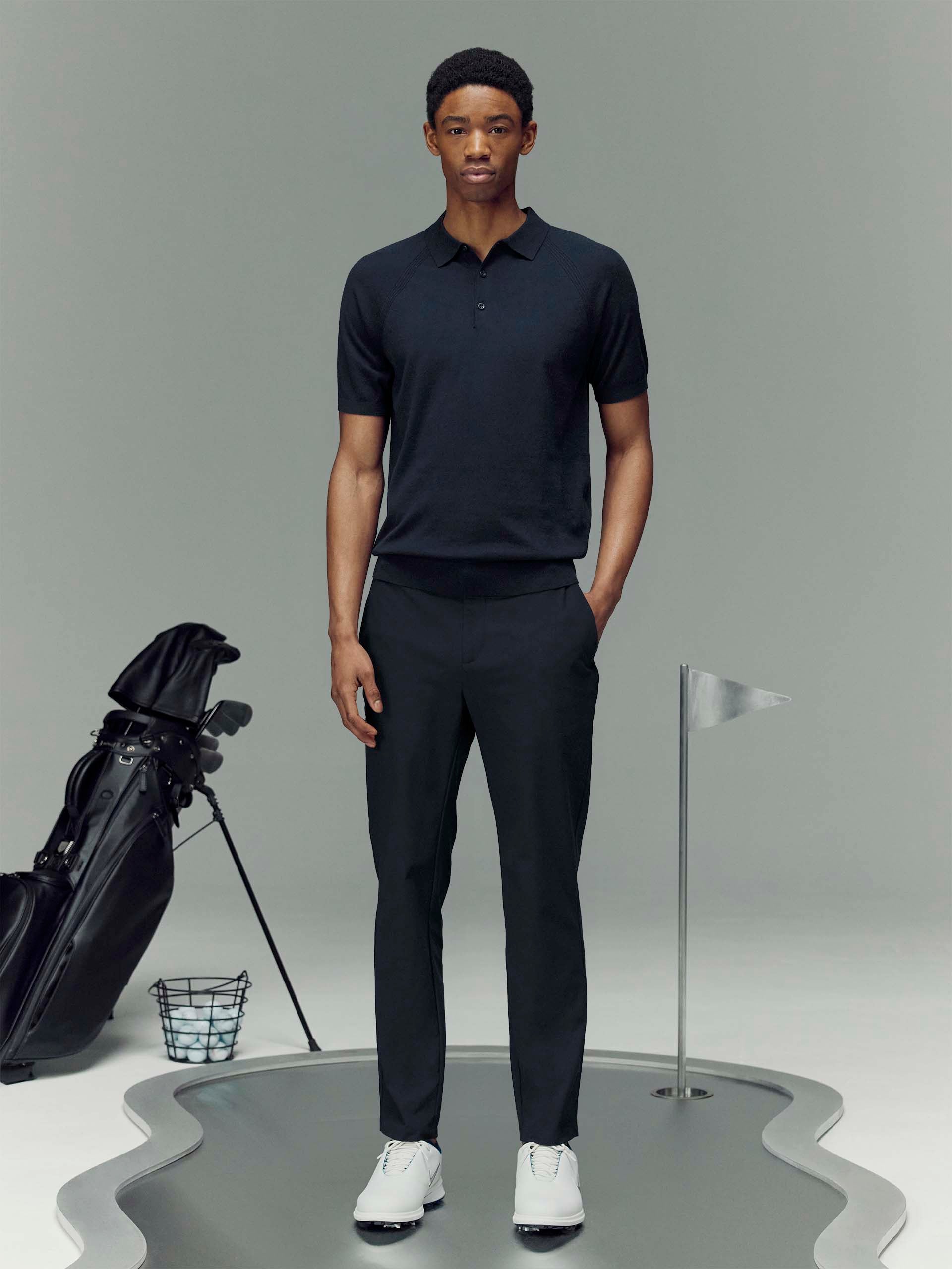 Golf Knitted Button Polo Shirt in Navy