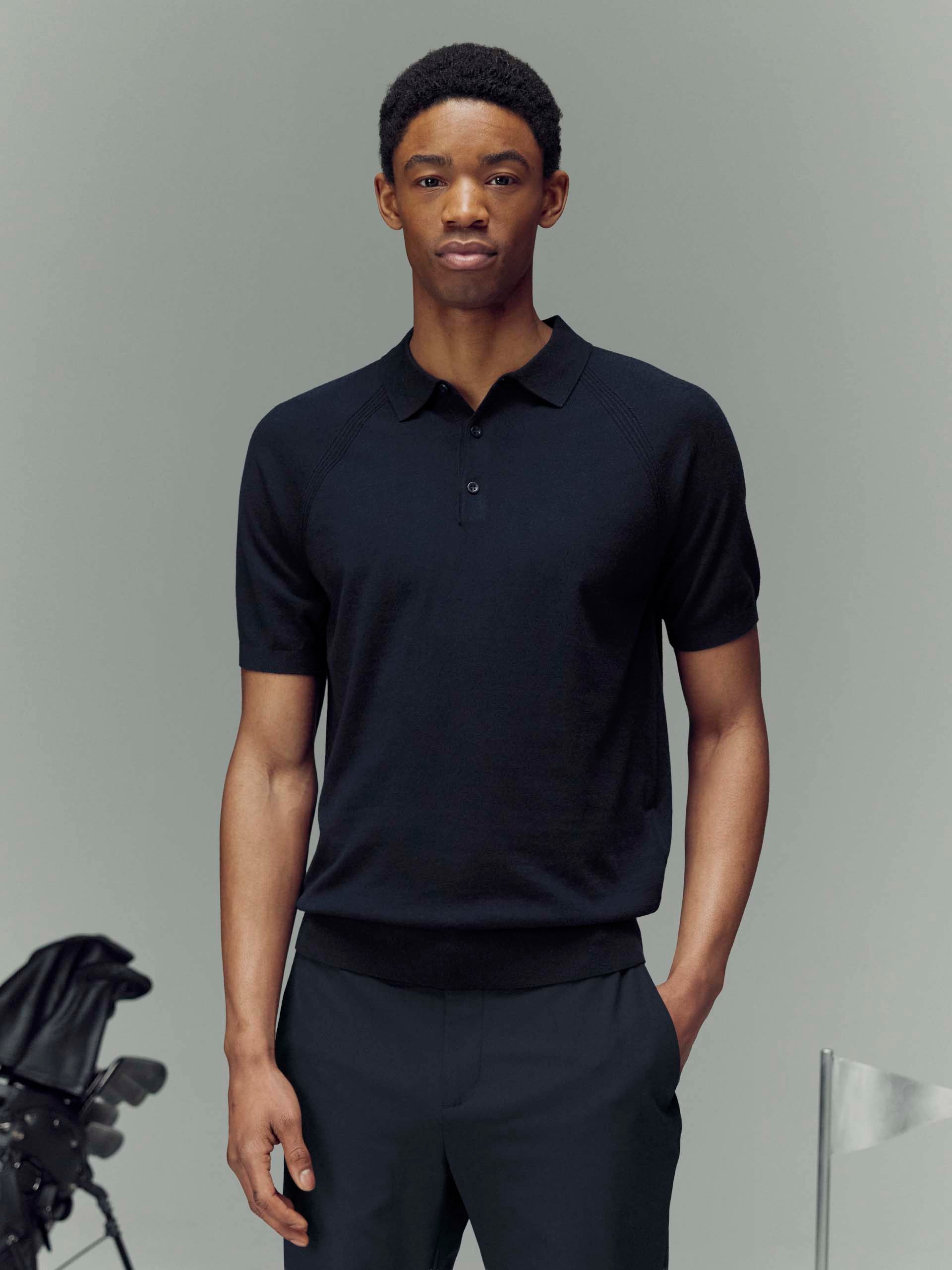 Golf Knitted Button Polo Shirt in Navy