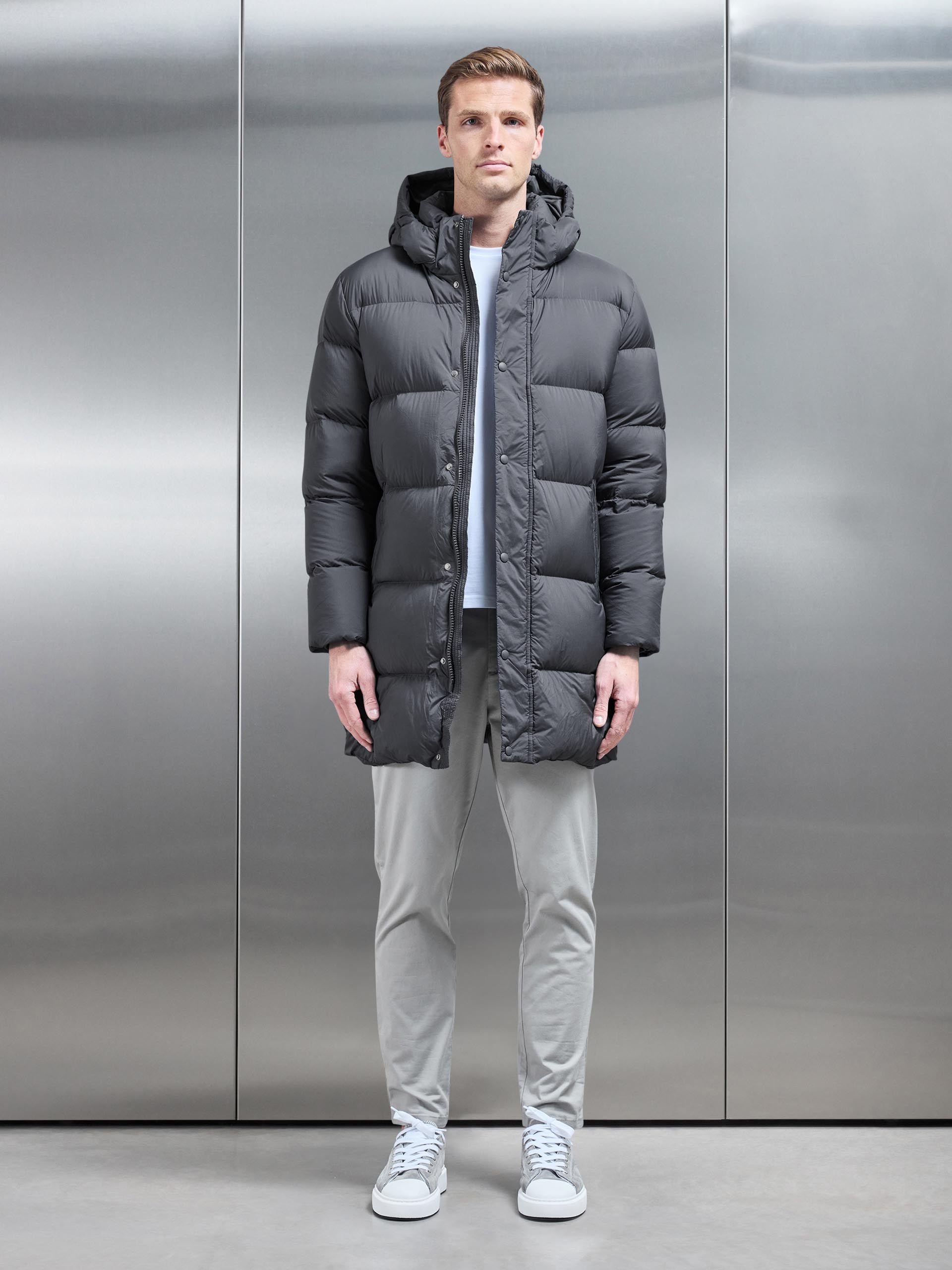Goose Down Mid Length Jacket in Grey