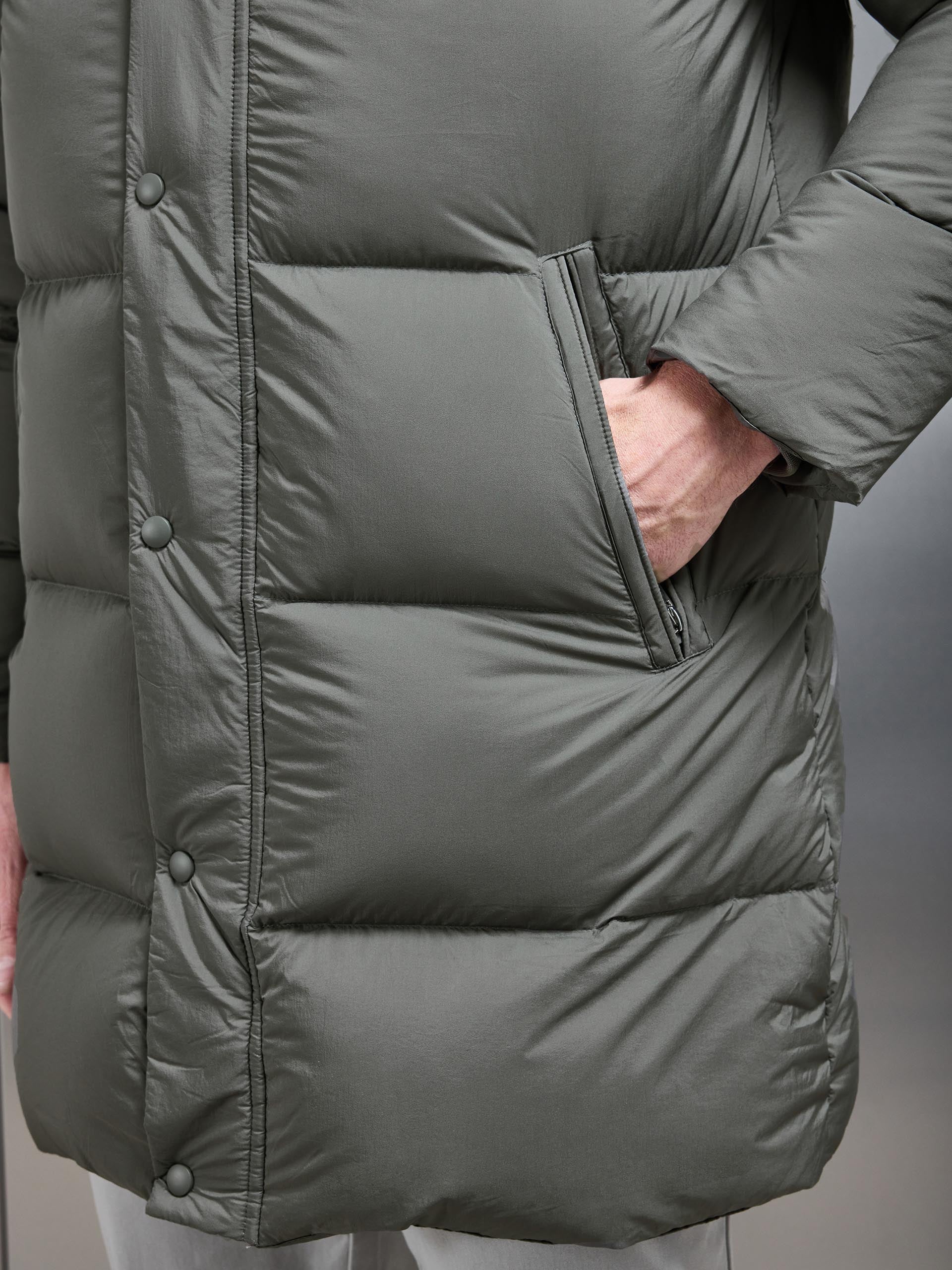 Goose Down Mid Length Jacket in Olive