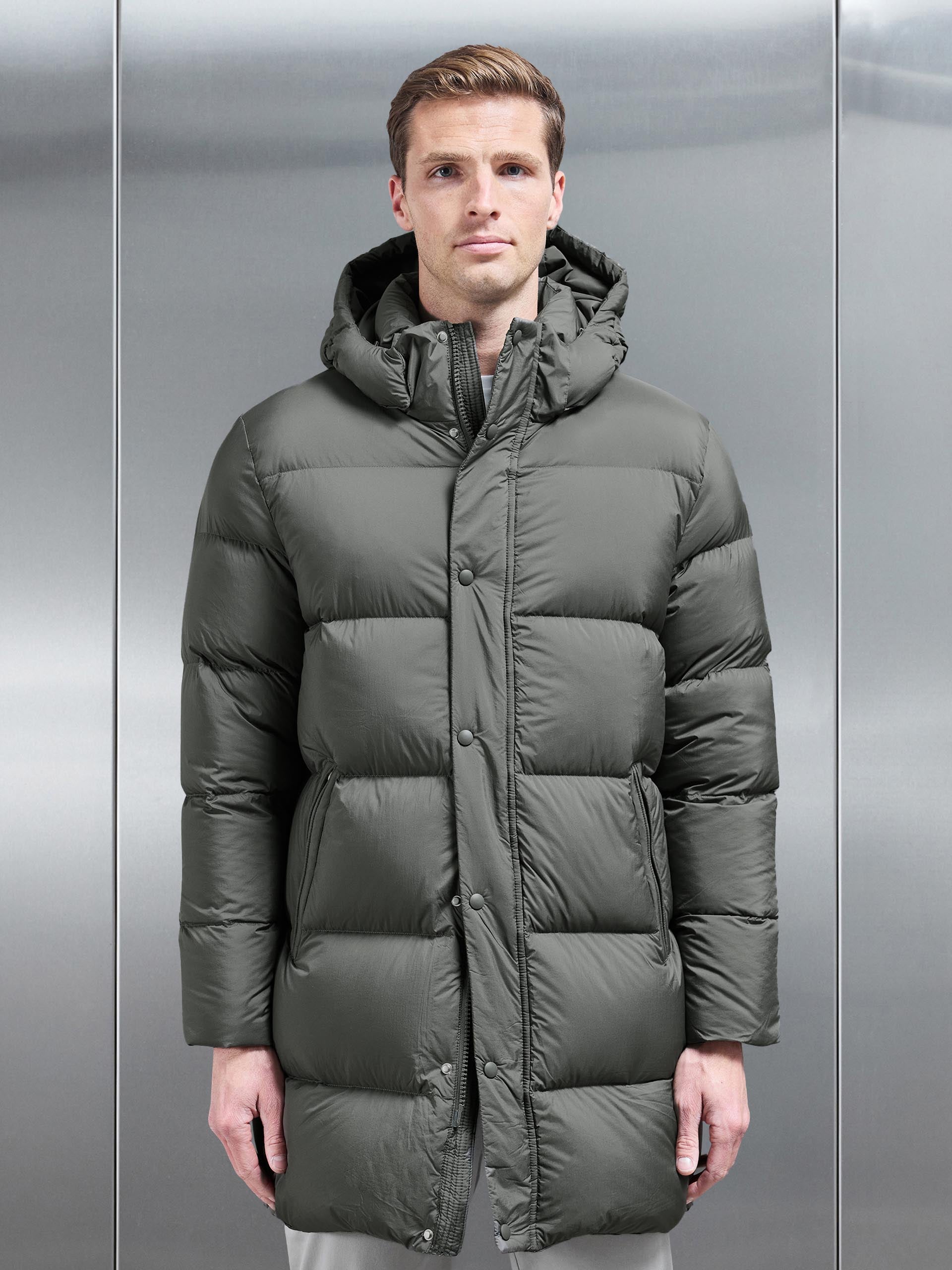 Goose Down Mid Length Jacket in Olive