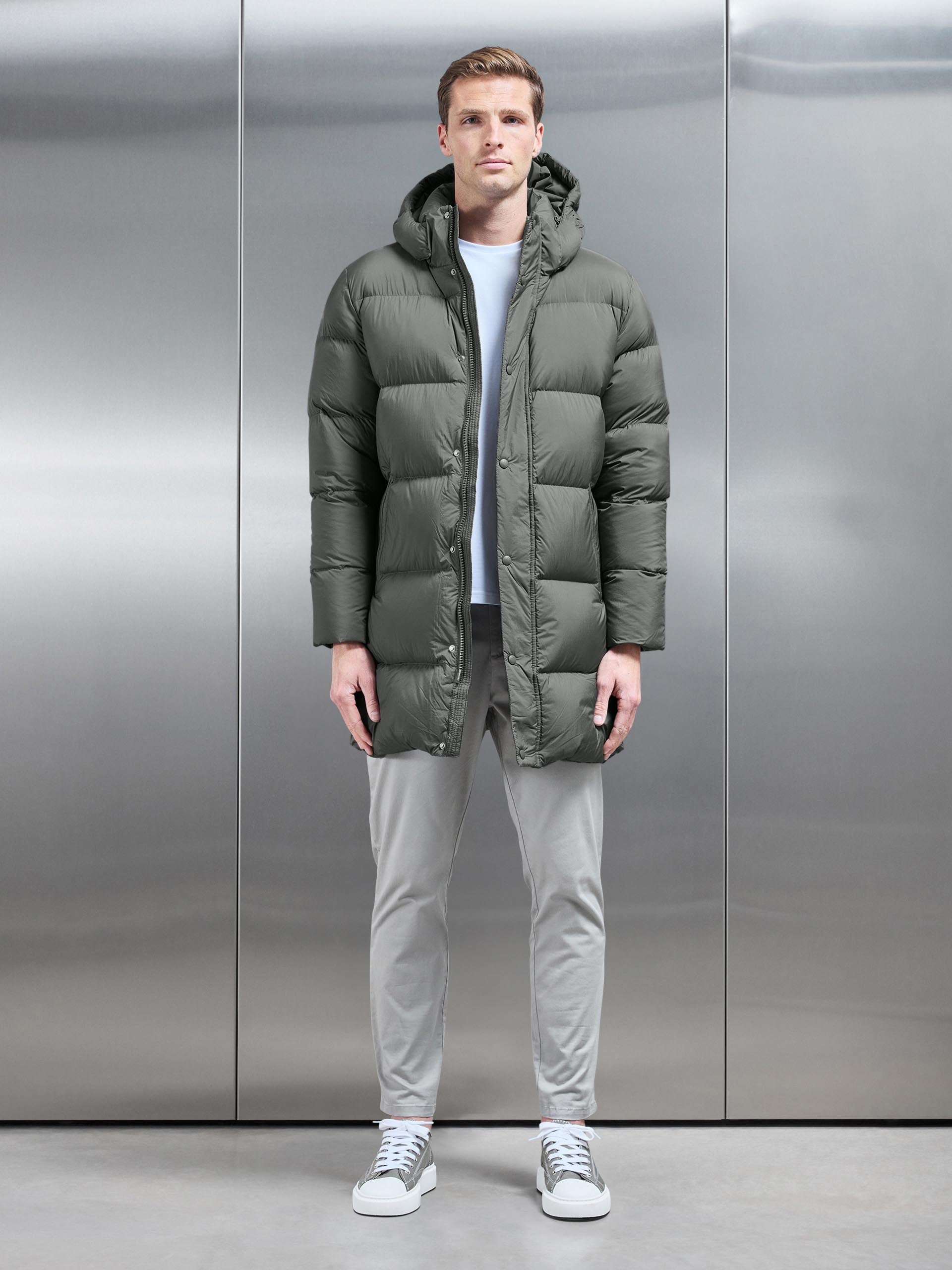 Goose Down Mid Length Jacket in Olive
